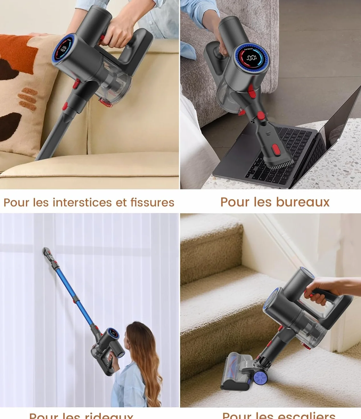 VersLife Z8 Aspirateur Balai sans Fil, 40Kpa/45Min/500W/6 en 1 Aspirateur Balai Léger avec LED Verte, Écran LED, Autoportant pour Poils d'animaux, sols Durs et Moquettes (Bleu foncé)