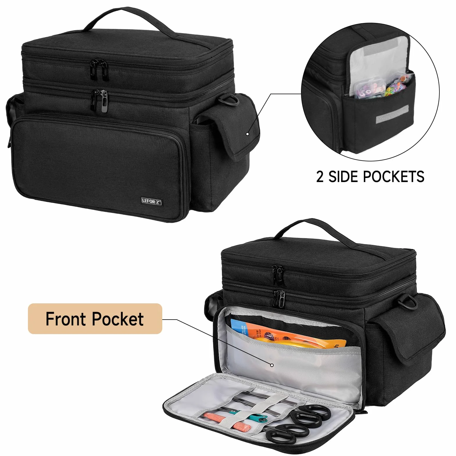 Boite à Couture,Sac de Rangement Couture Double Couche,XL Organisateur de Fournitures de Couture,Boîte à Couture de Voyage Portable,Panier de Couture pour Outils de Couture,Noir (Sac Uniquement)