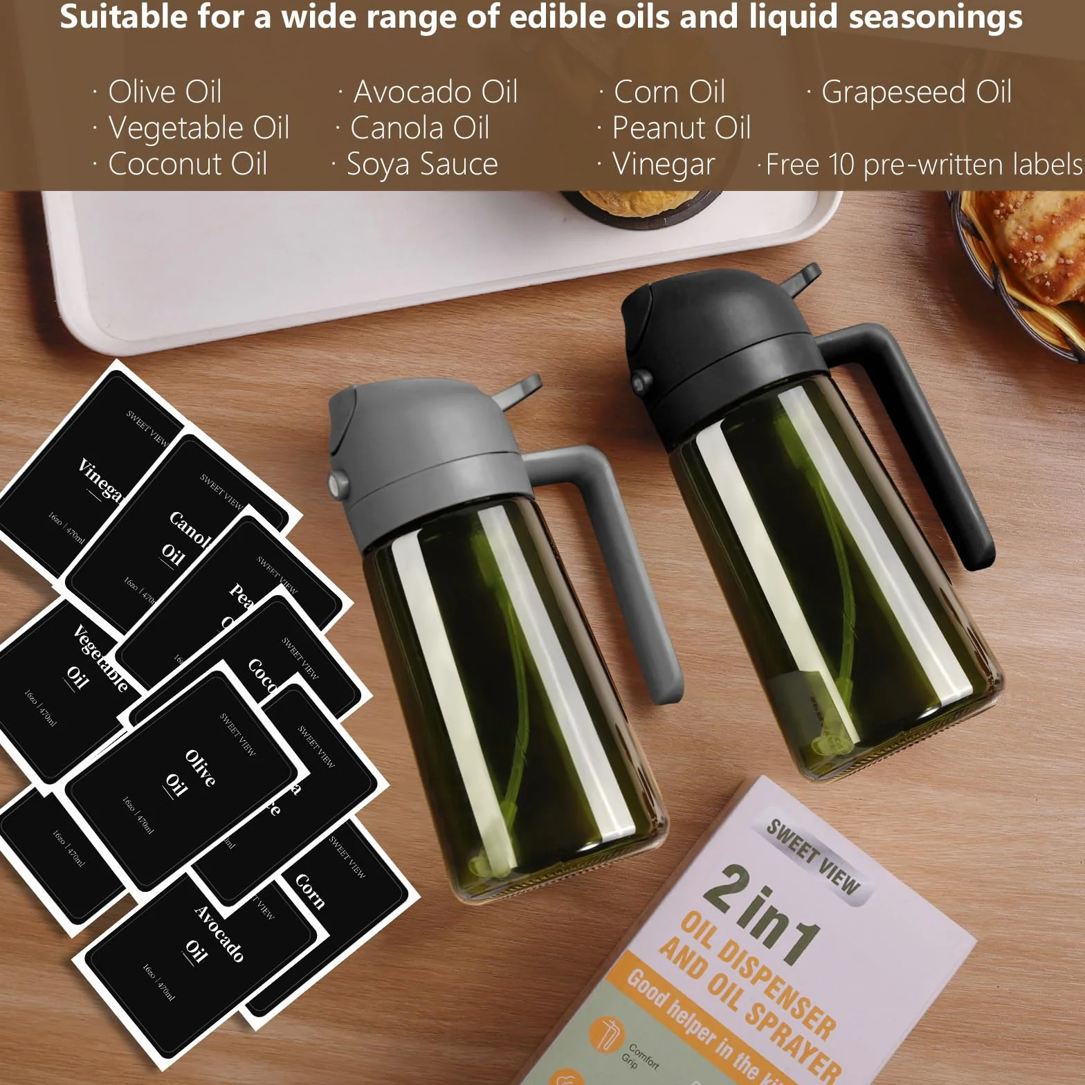 Vaporisateur à Huile 470 ml en Verre Résistant à la Lumière pour Cuisine Friteuse Air Salade Barbecue