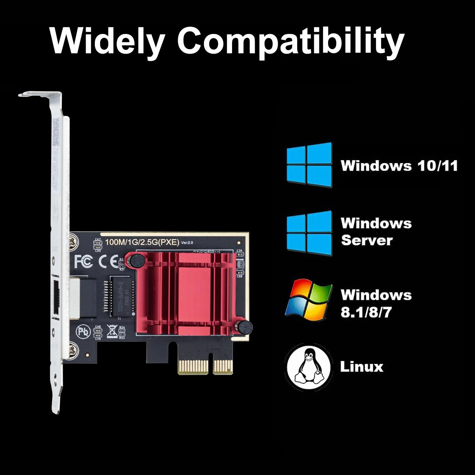 10Gtek 100M/1000M/2.5G NIC Network Card,Single RJ-45 Port,with Realtek RTL8125 Controller,Support Windows Server/Ubuntu/Centos/Debian