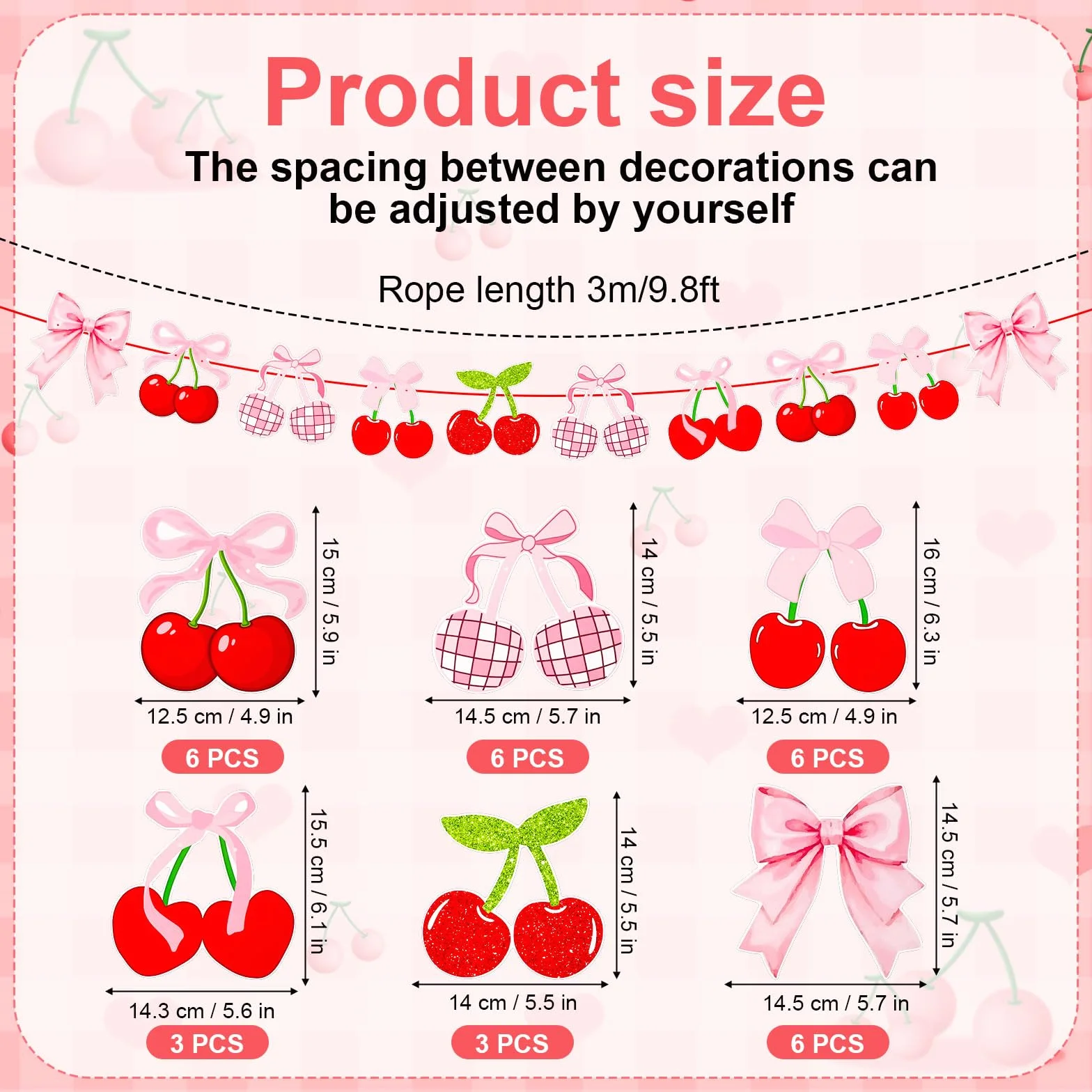 Lyreh 3pcs Banderoles Cerises Décoration Fête Thème Cerises pour Noël Anniversaire Mariage