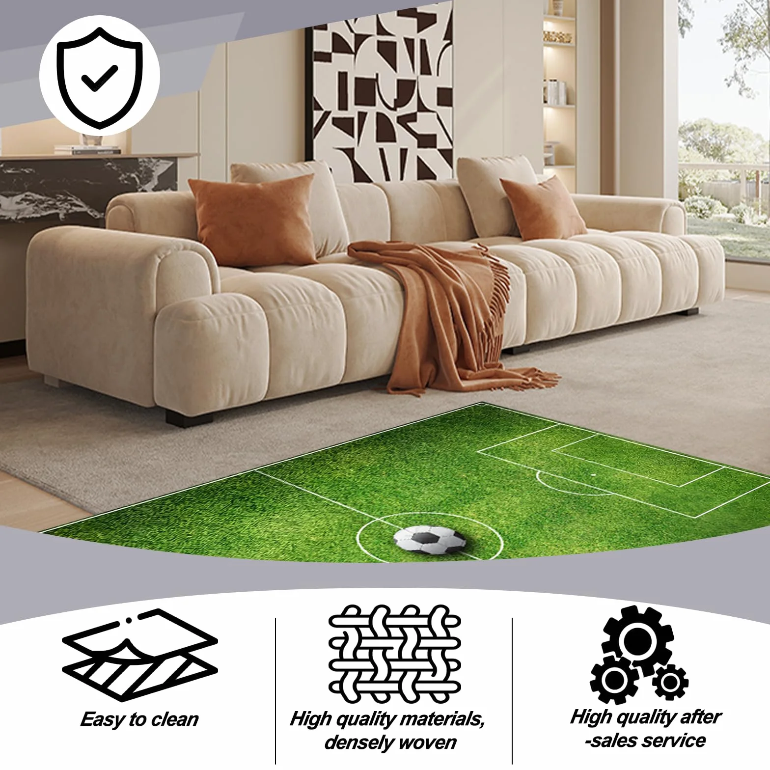 Tapis Chambre Enfant 80 x 120 cm Tapis Football Vert pour Garçons et Filles