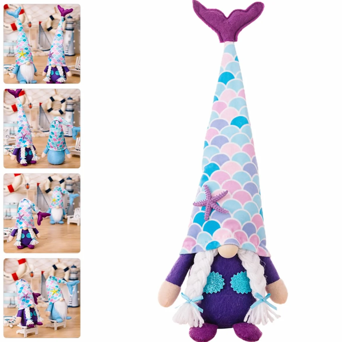 Poupée GNOME Sirène Décorative Queue de Sirène Rose Petite Taille pour Décoration Intérieure Ornement Océanique Maison Fête Plage