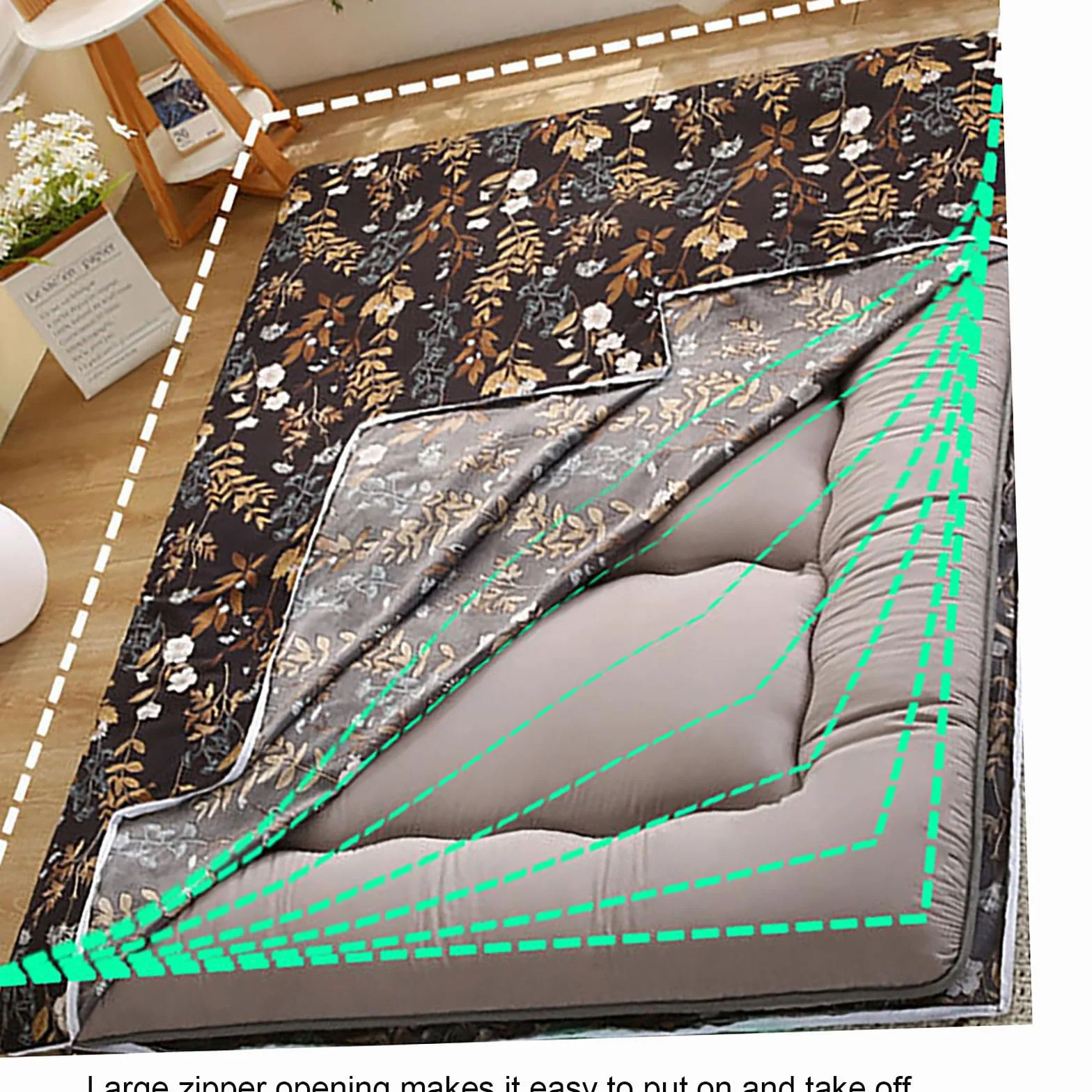 Housse de Matelas Futon avec Fermeture éclair, Coton Doux, Amovible, Anti-poussière, Full Size 120x200cm