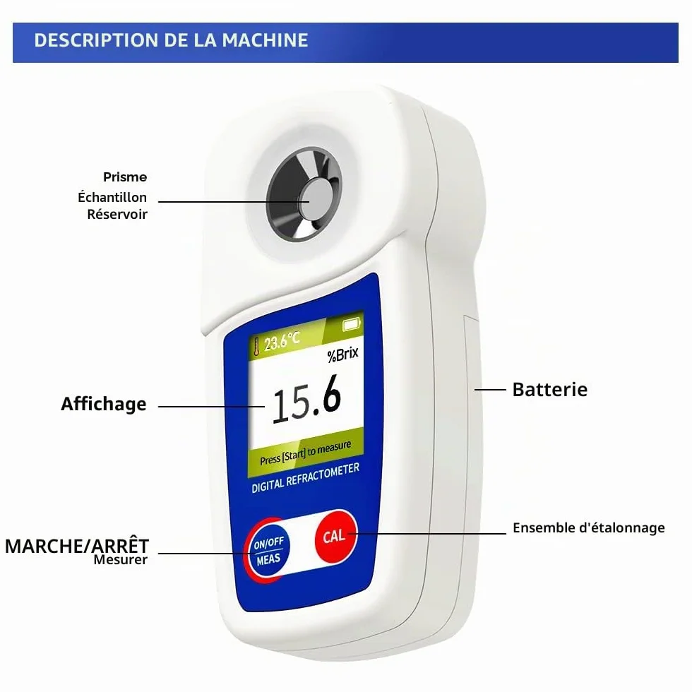 Réfractomètre Brix numérique FlagFront Brix réfractomètre, compensation automatique de température, réfractomètre Brix, plage 0-55% ± 0,1% précision