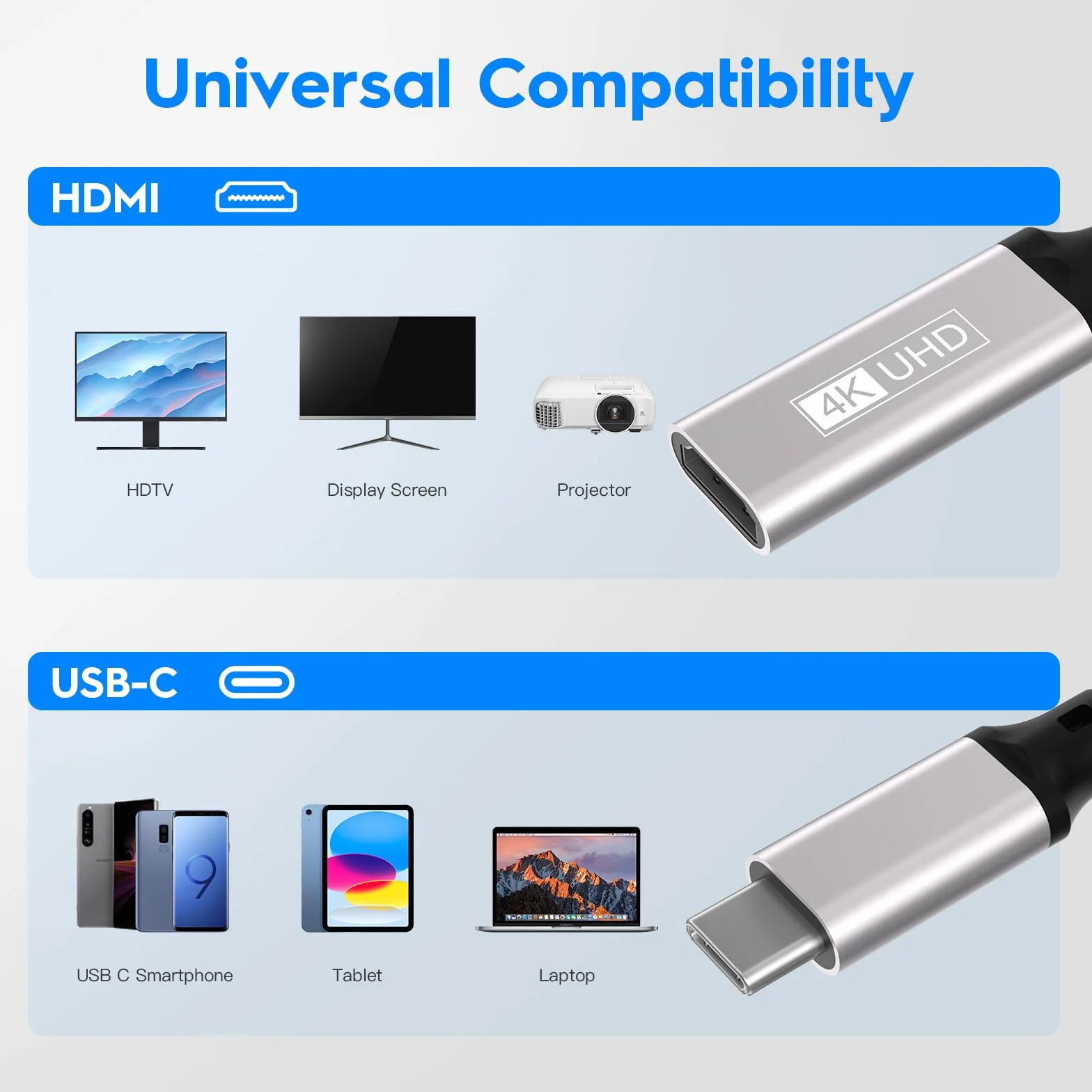 Adaptateur USB C vers HDMI 4K Thunderbolt 3 Compatible iPhone 15 Pro MacBook Pro Air Dell XPS iPad Pro Air Samsung Galaxy Surface Pro Gris