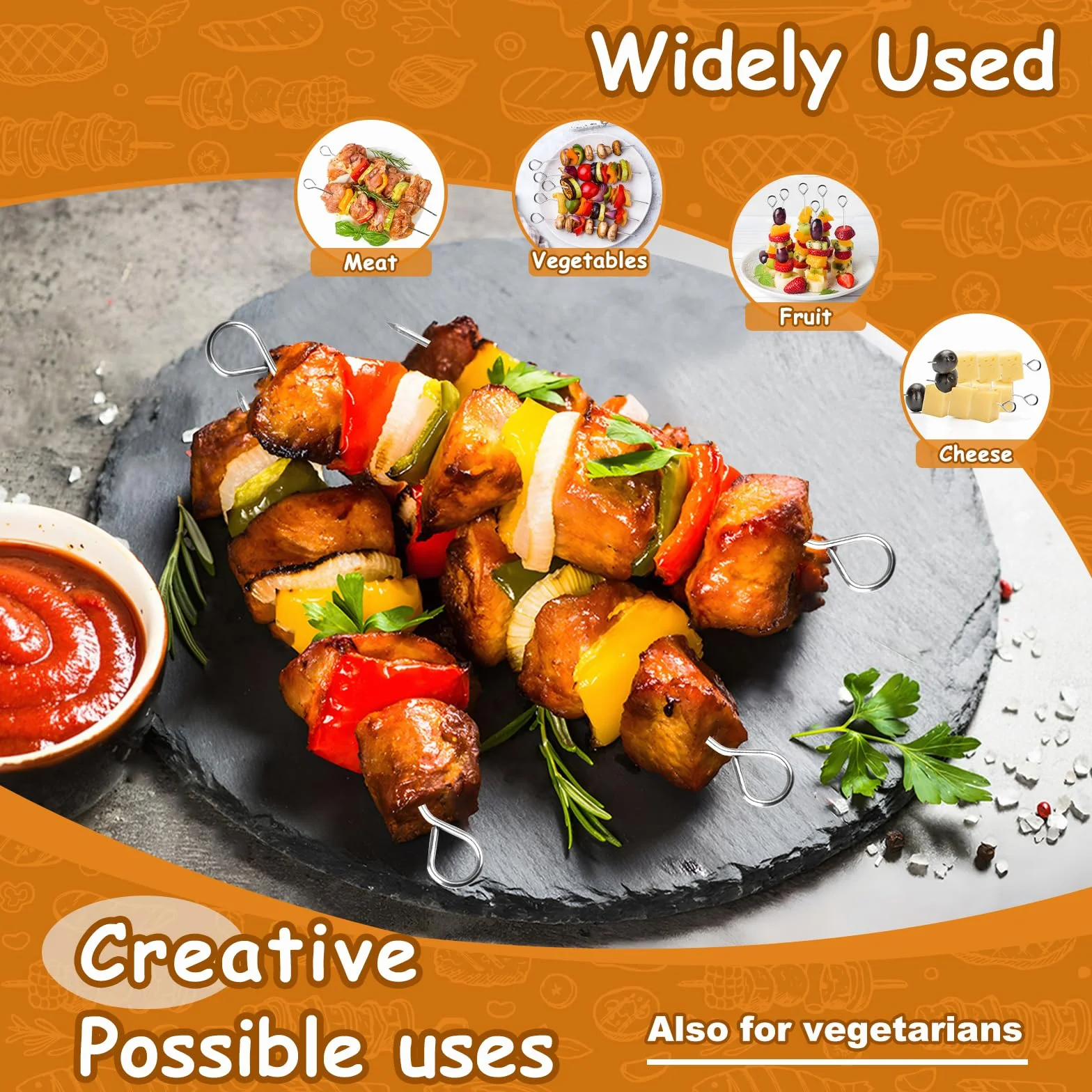 Pique Brochette 80 Pièces 10.5-11cm Acier Inoxydable Réutilisable Barbecue