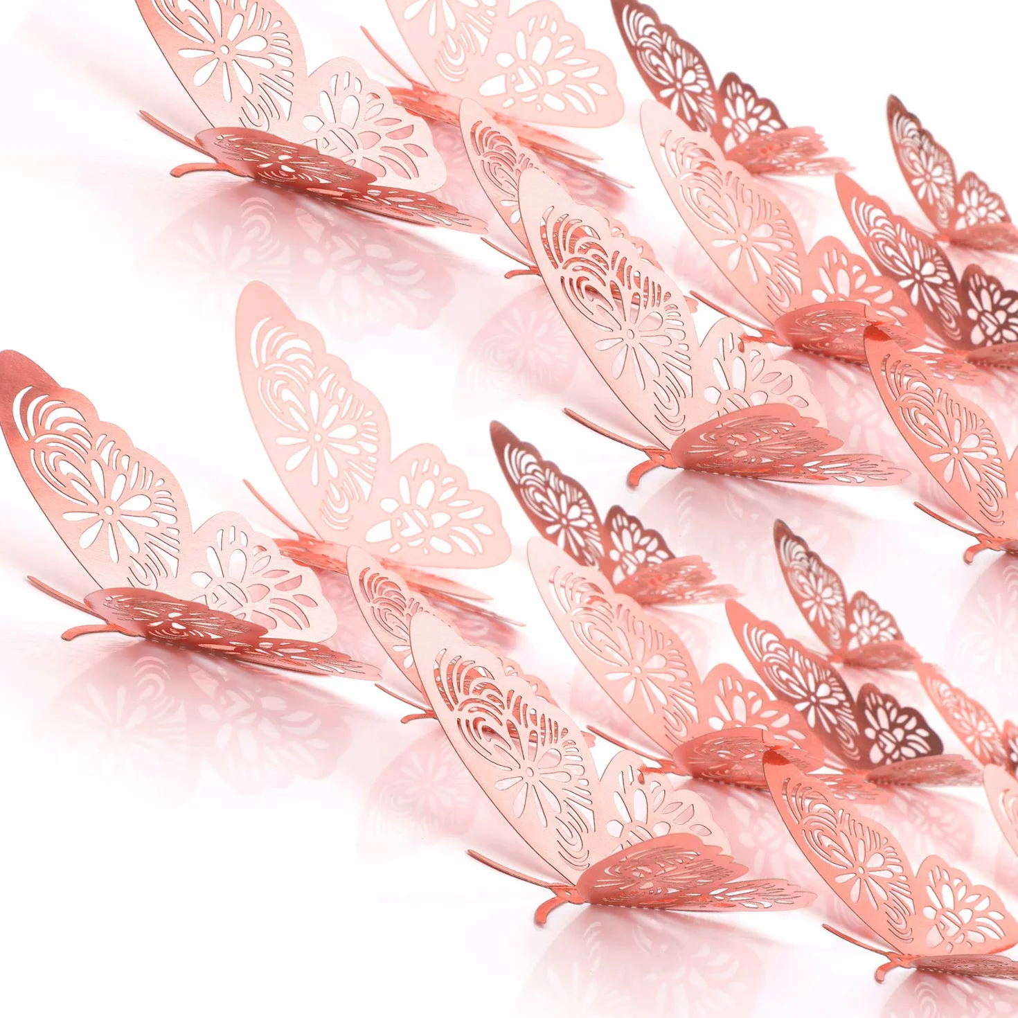Papillon Stickers Muraux 3D 48 Pièces Décoration Rose Fête Anniversaire Mariage Maison