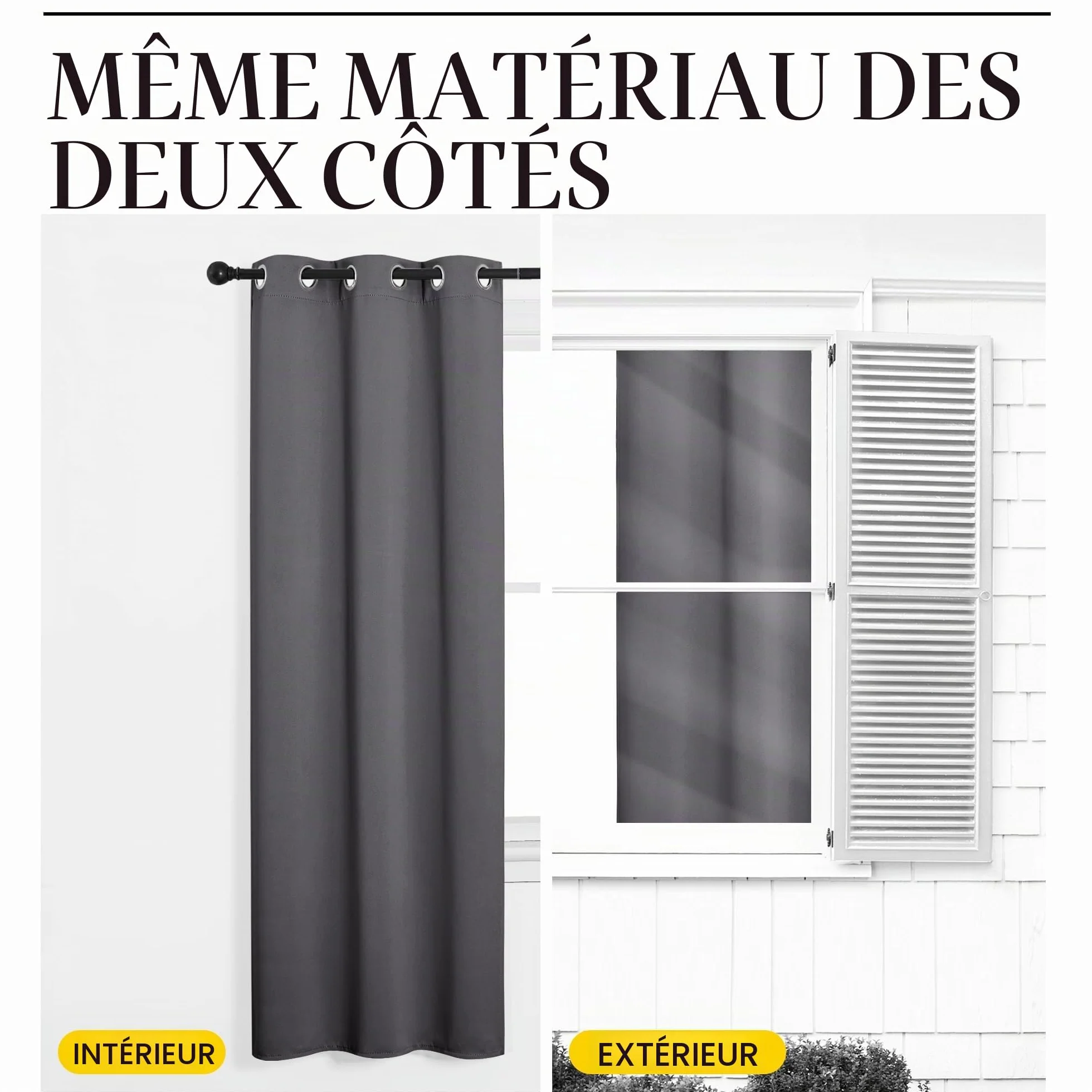 NICETOWN Rideaux Occultant Thermique Court Panneaux à Oeillets L107xH120cm Gris Foncé 2 Pièces