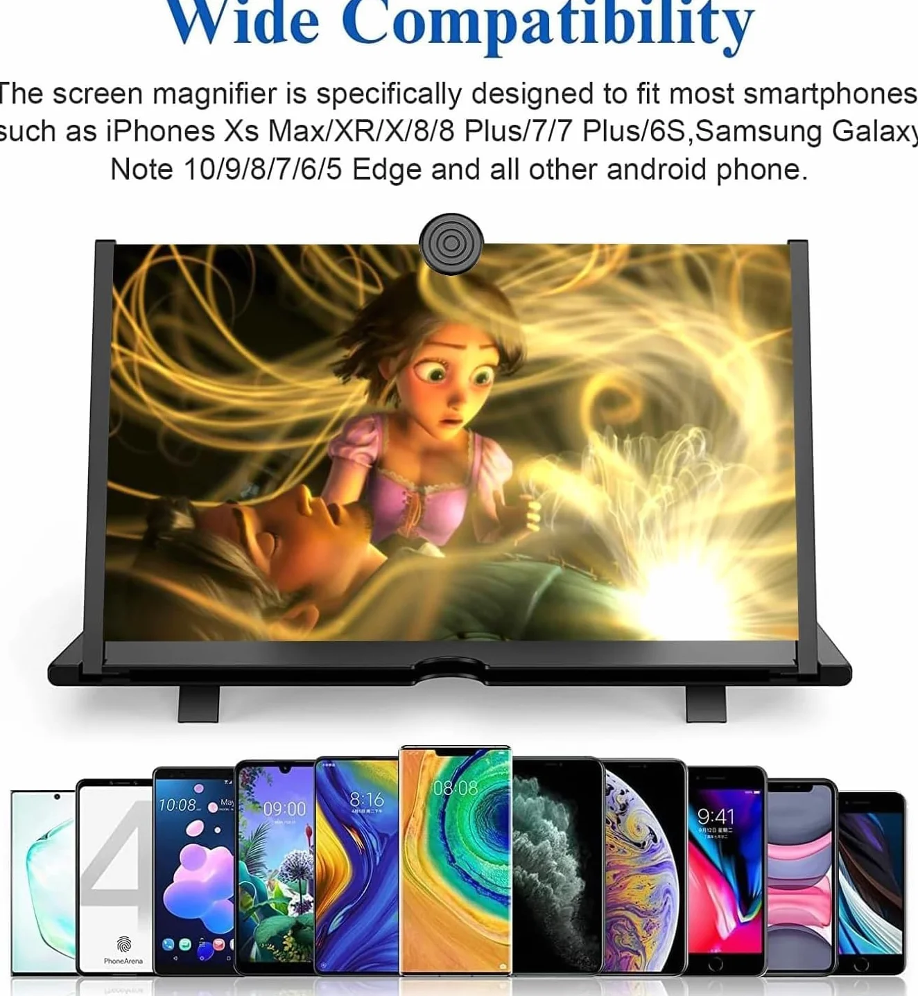 Lupa do ekranu telefonu komórkowego, lupa do ekranu 3D HD do smartfonów, składana – przeciw niebieskiemu światłu, lupa do wszystkich smartfonów do oglądania filmów flmvideo (czarna, 16