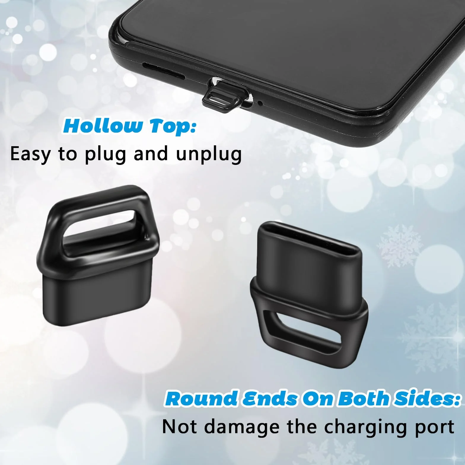 10 sztuk osłony wtyczki przeciwkurzowej USB C, wtyczka portu typu C z 10 sztuk smyczy, paska do telefonu i szczoteczki do czyszczenia, zaślepka portu ładowania Nakładki na port USB C(czarne)