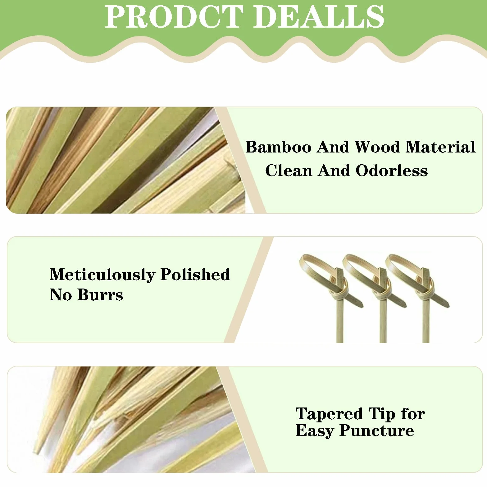 Pique Aperitif Bambou Vert 12cm 300 Pièces Brochette en Bois Naturel pour Cocktail Buffet