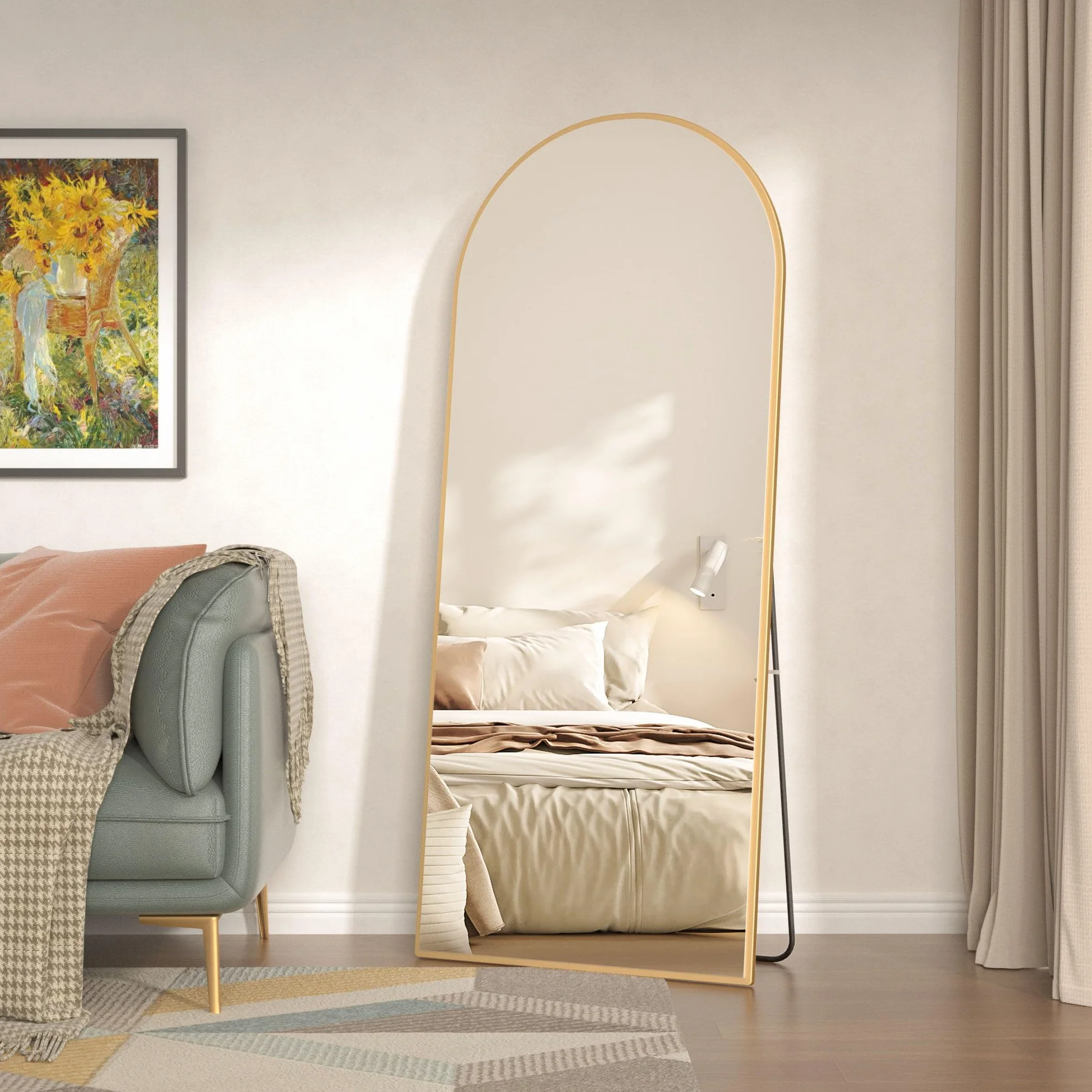 Miroir bombé doré 165 x 60 cm suspendu appuyé chambre