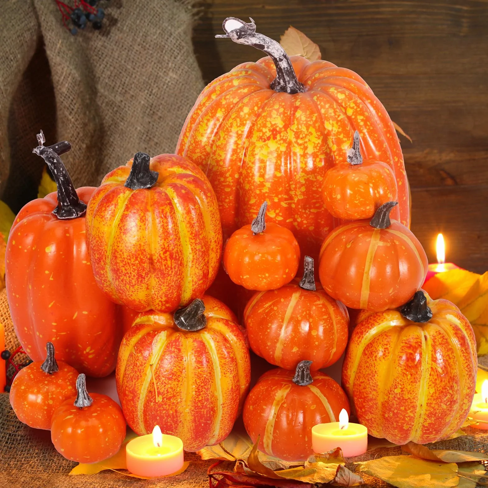 Citrouilles de Décoration Artificielles, 12 Pièces, Automne, Ensemble de 5 Tailles