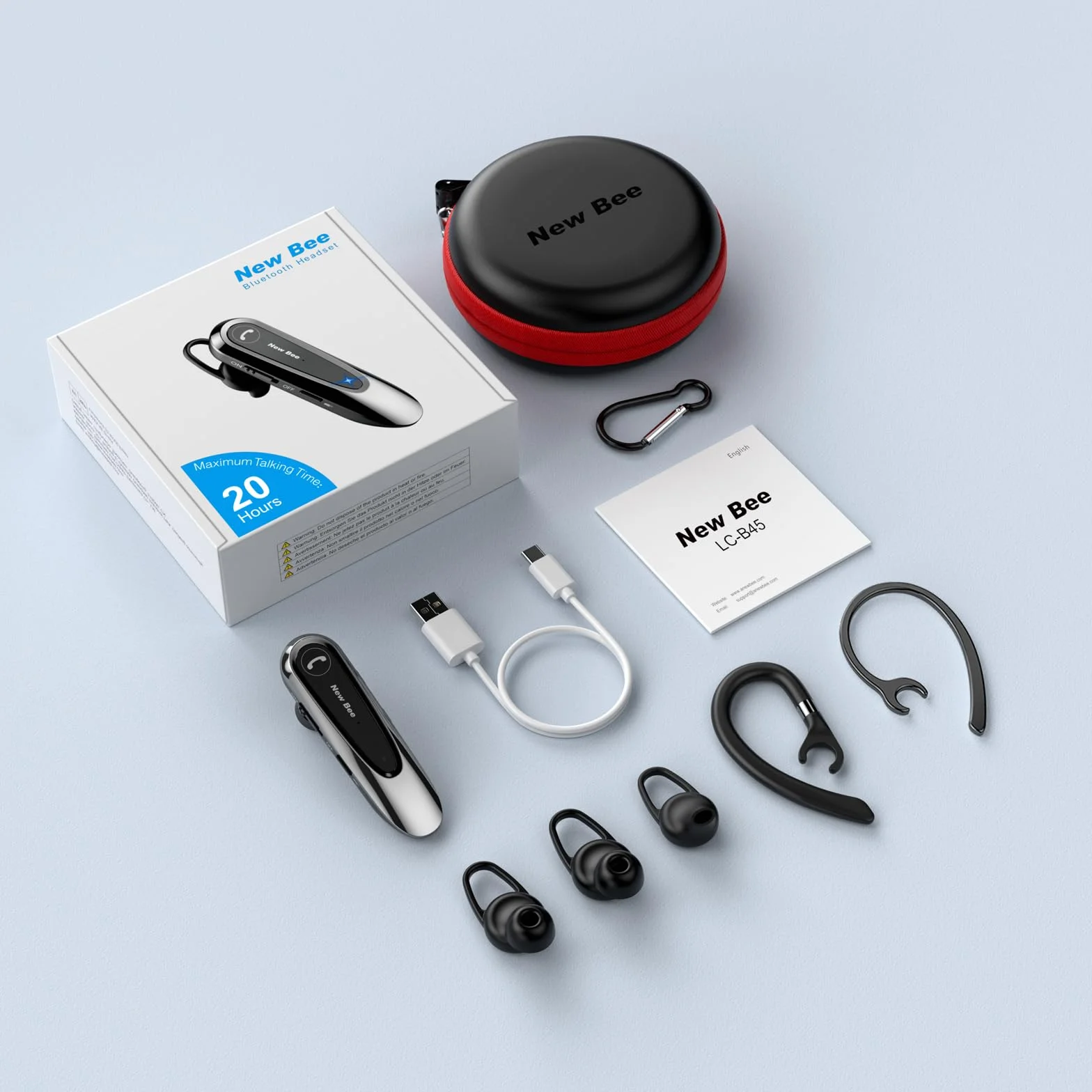 New Bee Zestawy słuchawkowe Bluetooth z podwójnym mikrofonem V5.0 zestaw głośnomówiący Bluetooth z 25-godzinnym czasem rozmów mikrofonem wyciszenie połączenia dwóch urządzeń do iPhone'a, Androida i