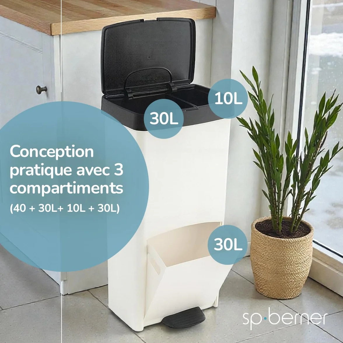 Poubelle de recyclage 70 L avec pédale 3 compartiments Gris anthracite