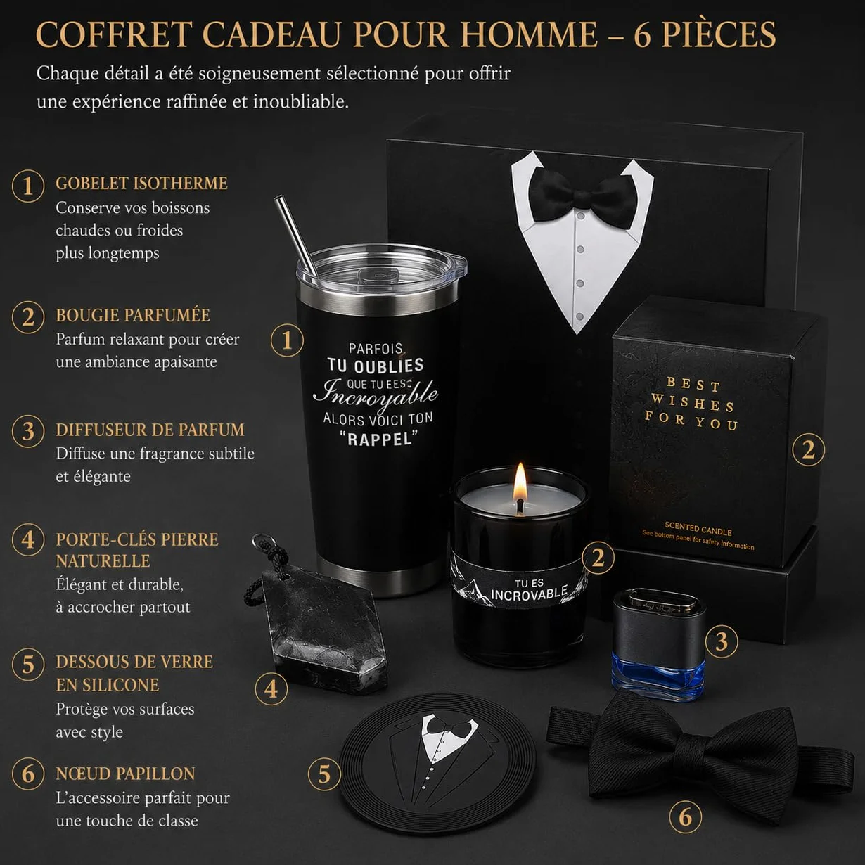 Coffret Cadeau pour Homme de Luxe avec Bougie Parfumée,Tasse,Cadeaux de Saint Valentin/Fête des Pères/Anniversaire/d'anniversaire/Retraite,Cadeau Merci pour Papa,Mari,Petit ami,Frère,Ami,Collègue