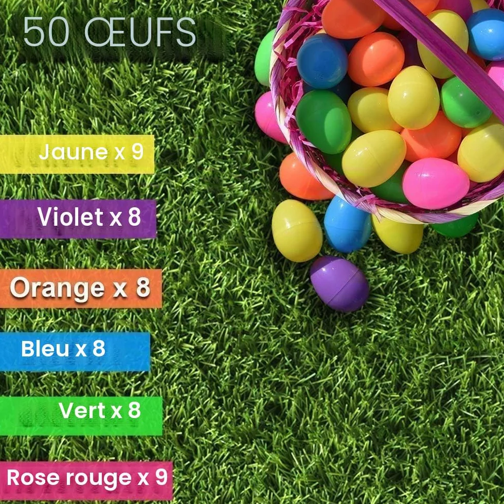 Taspire Lot de 50 Œufs de Pâques en Plastique 6.4 cm