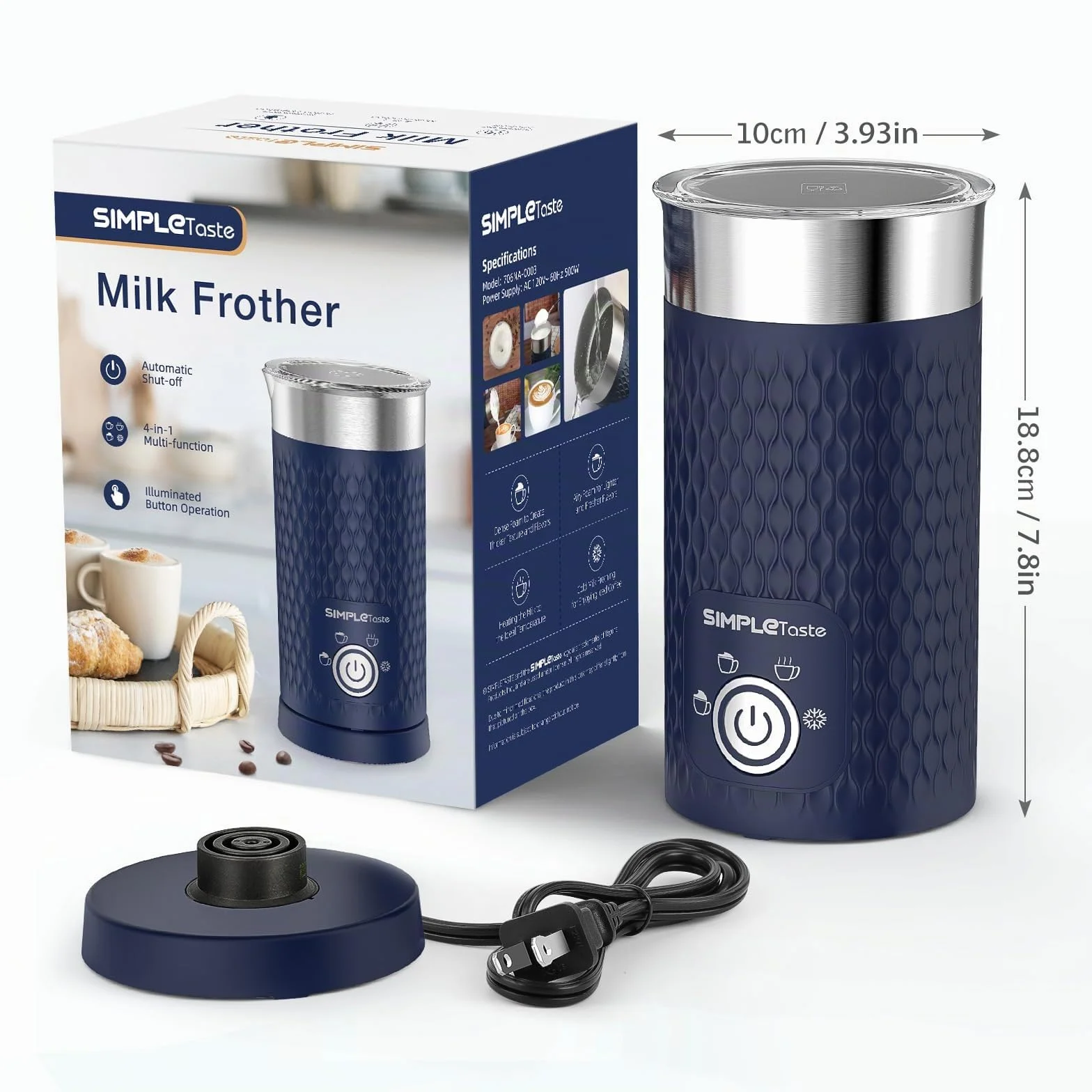 SIMPLETaste Mousseur à lait électrique 4 en 1, mousseur à lait automatique chaud et froid et chauffe-lait pour latte, cappuccinos, macchiato