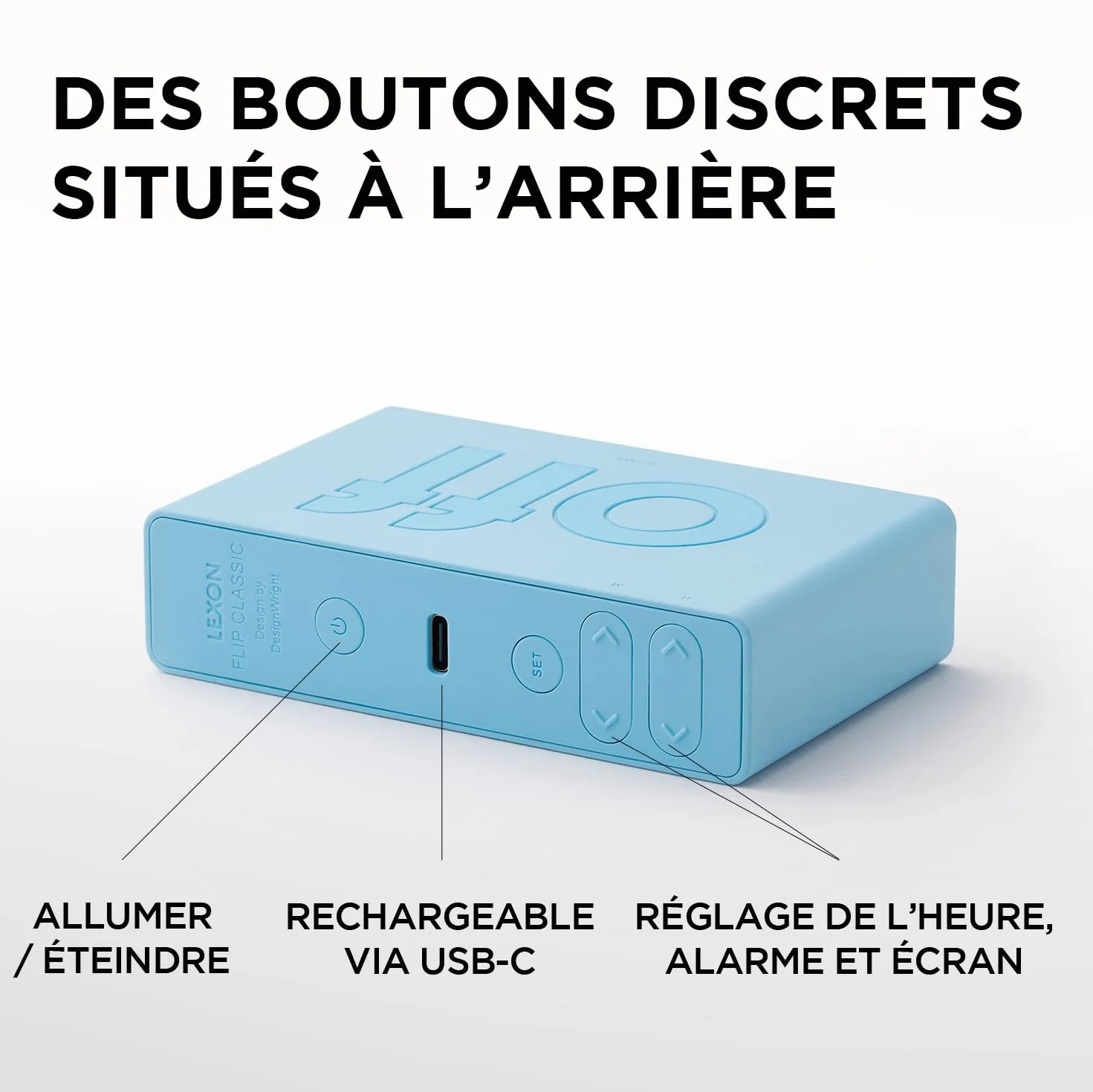 Lexon Flip Classic réveil lumineux réversible avec écran LCD, lumière tactile, rechargeable USB-C, kaki