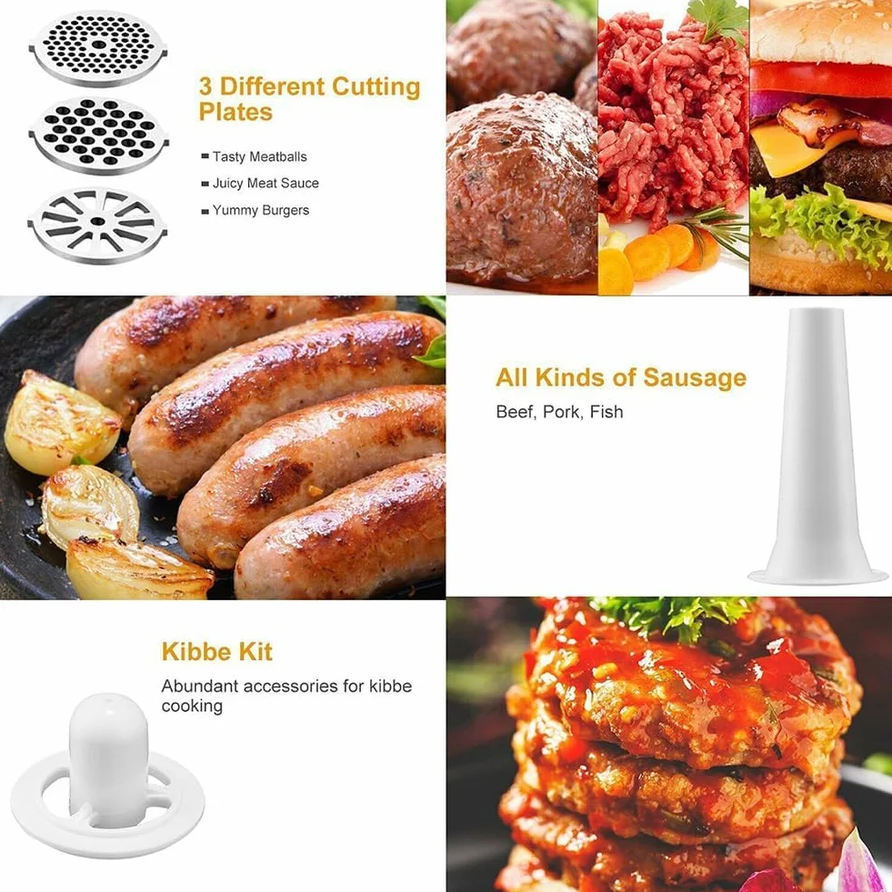 SINZUX Hachoir a Viande Électrique, 2800w, Meat Grinder avec 3 Plaques de Coupe (en Acier Inoxydable), Pour la Préparation Saucisses, Boulettes etc., Rouge