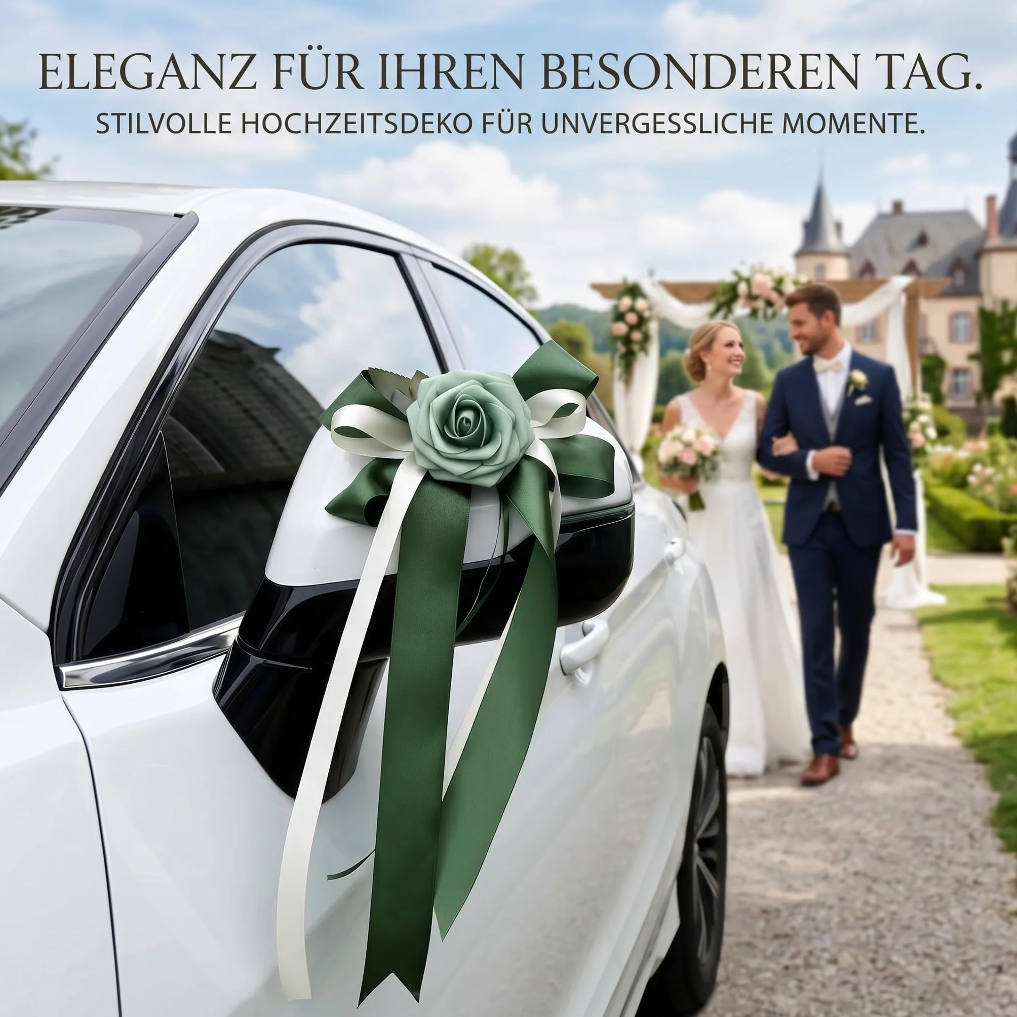 Nœud de voiture en soie simulée 4 pièces Décoration de porte Rétroviseur Mariage