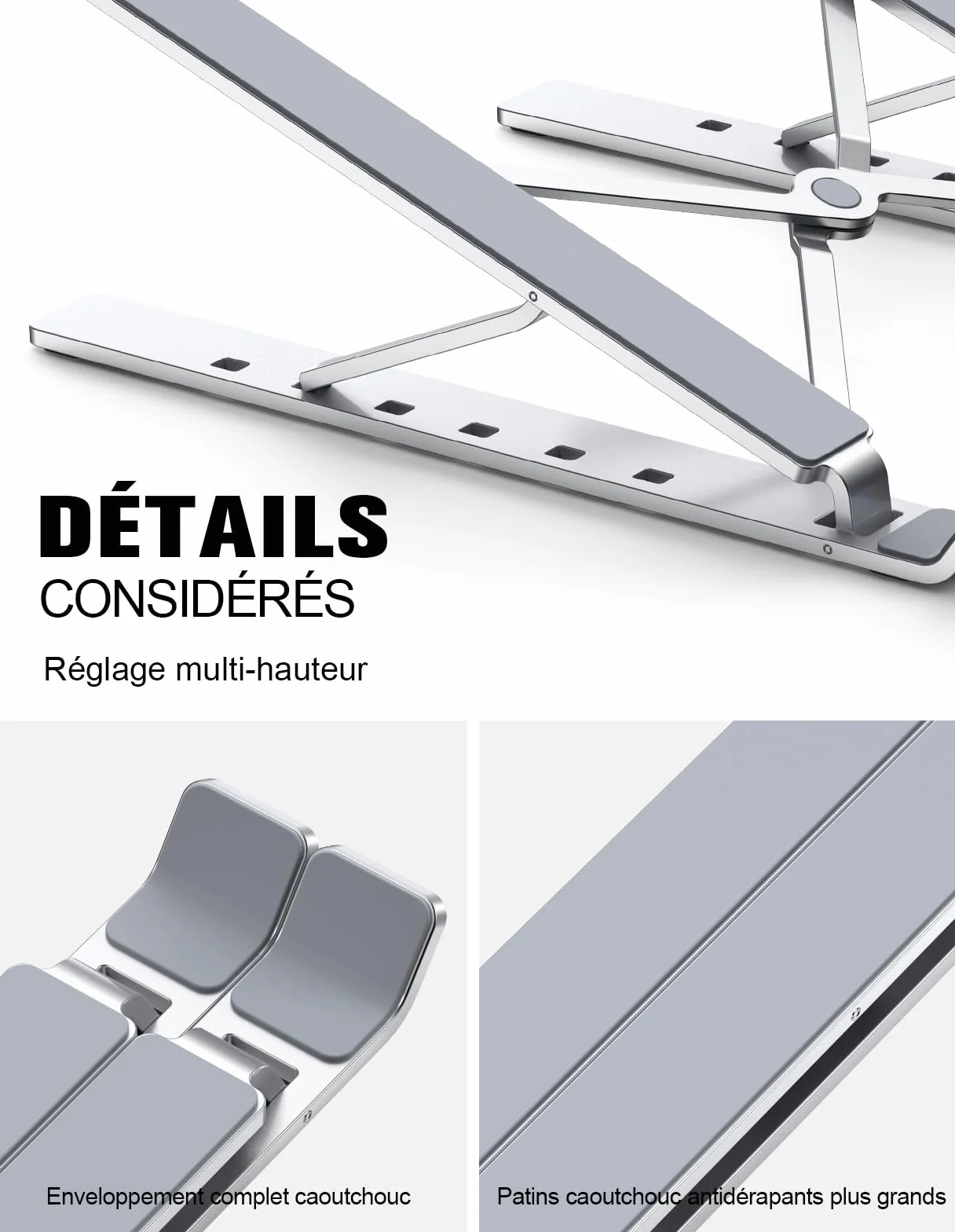 Support Ordinateur Portable Réglable 5 Niveaux, Refroidisseur Aluminium Ventilé pour MacBook Lenovo 10"-15.6"