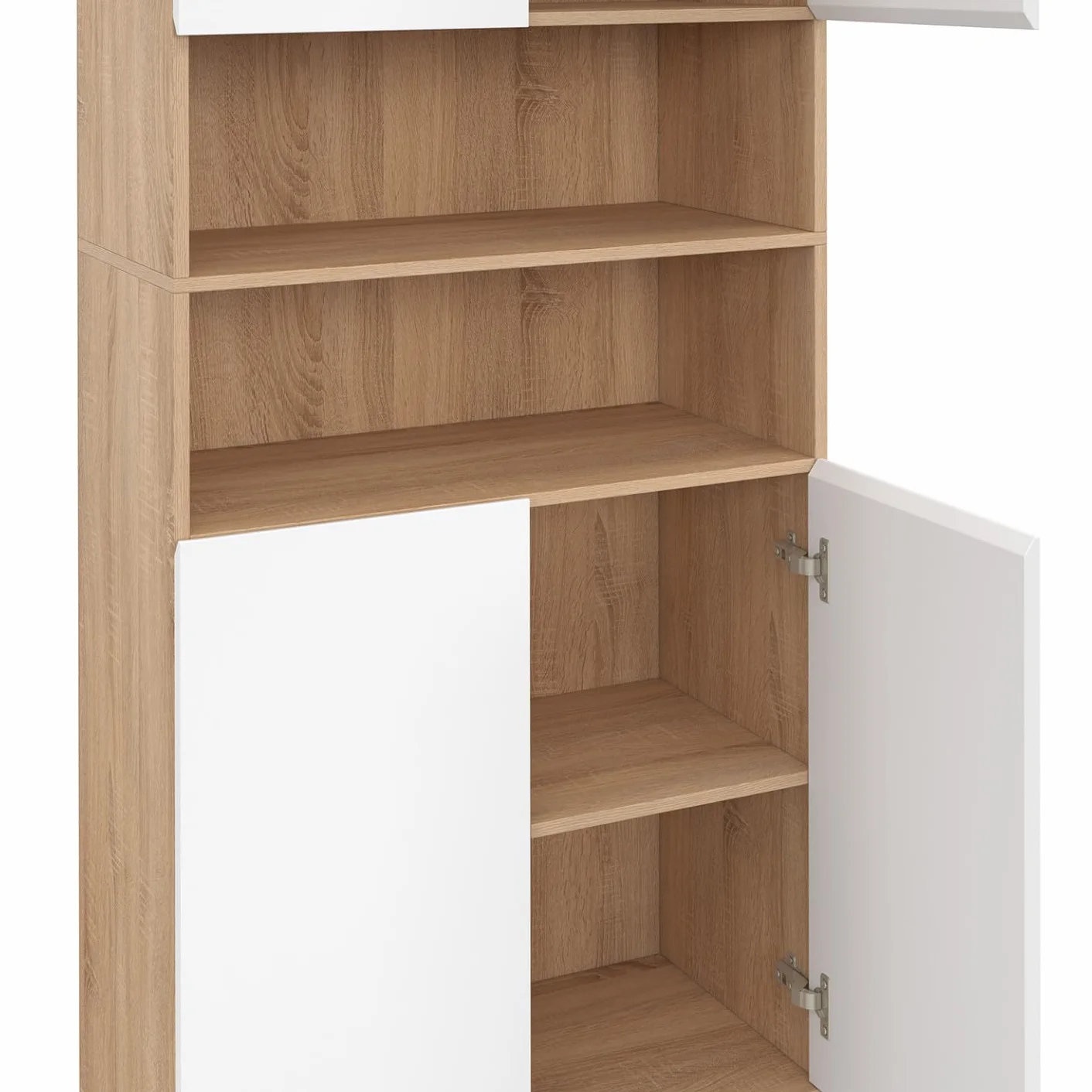 IDMarket - Meuble Armoire Colonne Salle de Bain TOMI 4 Portes 2 niches façon hêtre et Blanc