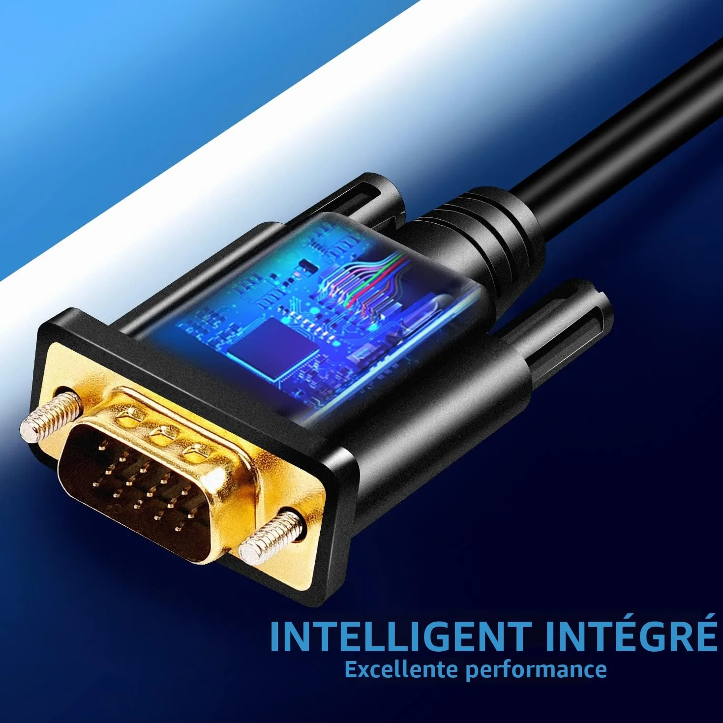 Câble adaptateur HDMI vers VGA plaqué or 1080p 1 m pour ordinateur projecteur HDTV