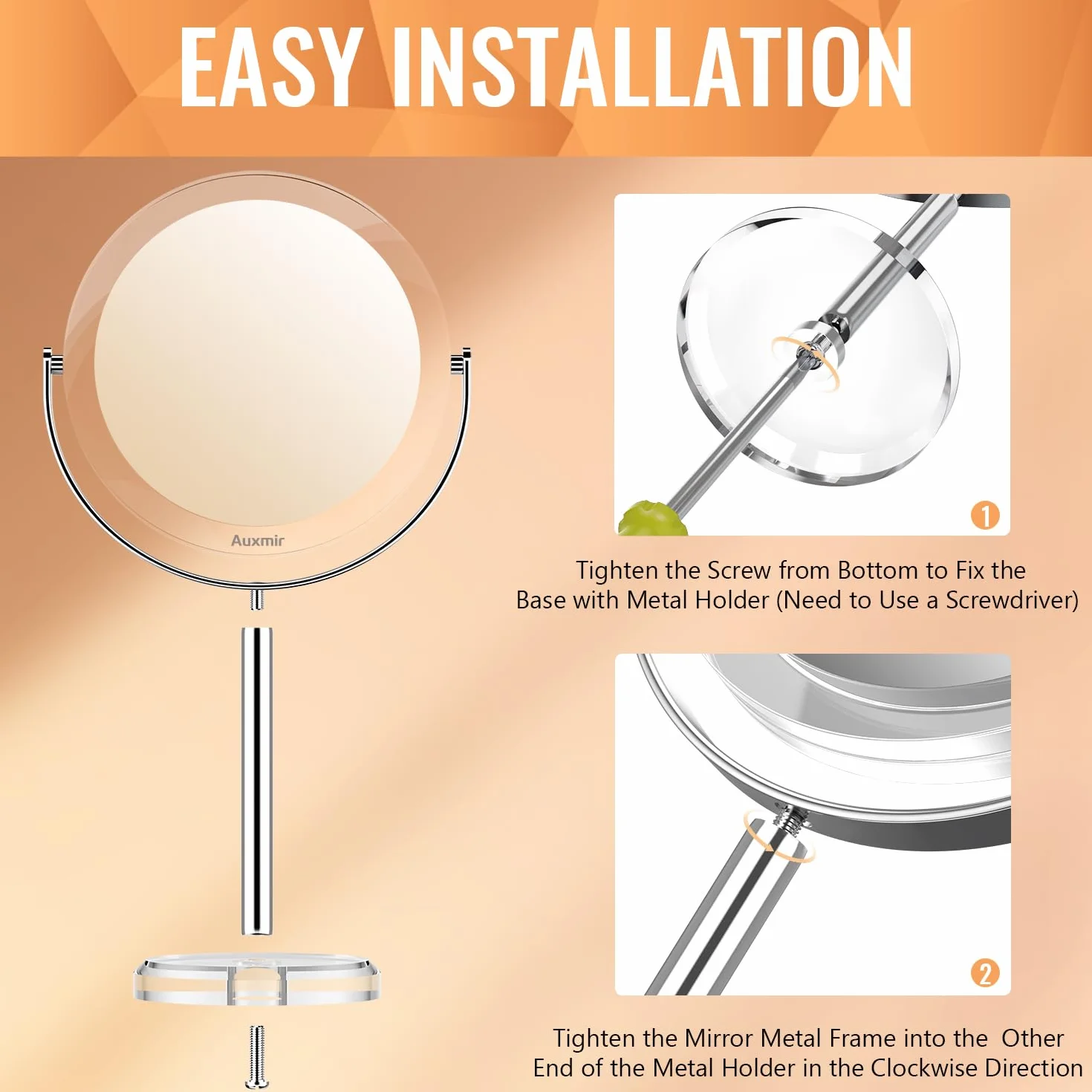 Miroir Maquillage Grossissant 1X 30X Double Face, Miroir de Table avec Support Rotation 360°, Diamètre 17cm