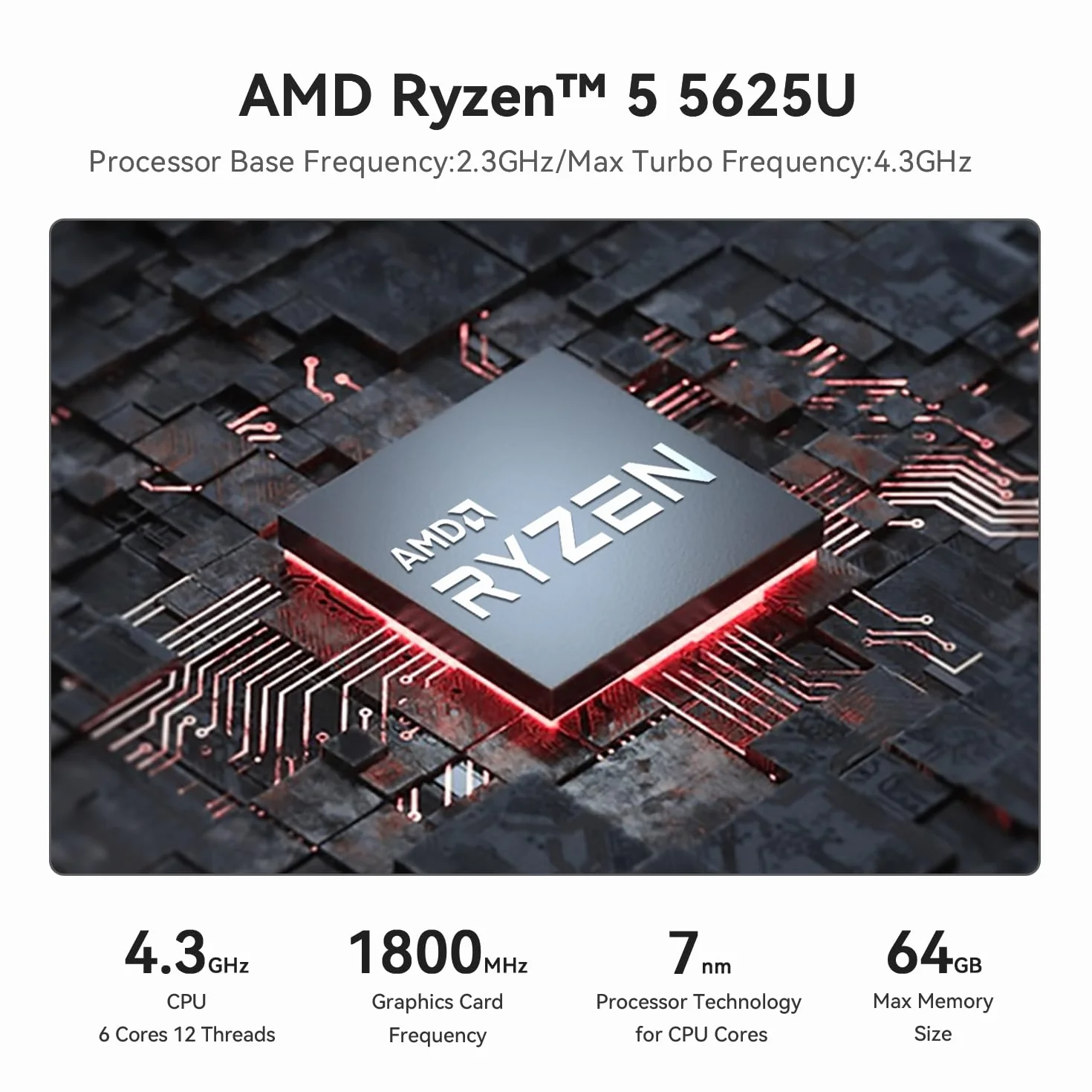 Beelink SER5 Pro Mini PC AMD Ryzen 5 5625U 16Go DDR4 480Go SSD M.2 2280 4K@60Hz HDMI/DP WiFi6 Bluetooth 5.2 RJ45 2.5G