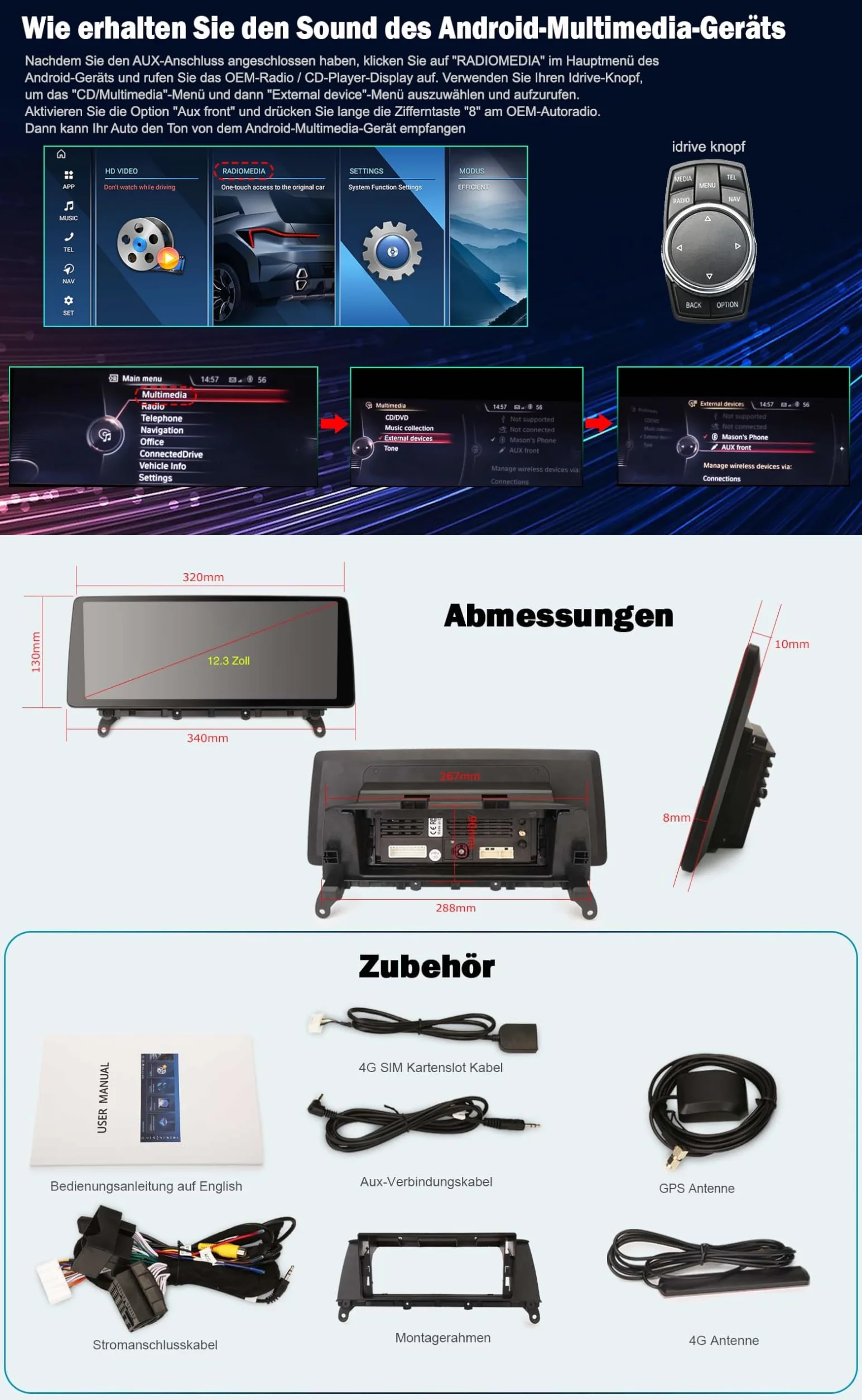 12,3 cala Android 14 8 GB + 128 GB Qualcomm 8-rdzeniowy radio samochodowe Carplay do BMW X3 F25 X4 F26 NBT z nawigacją GPS Android Auto DAB+ WiFi IPS Bluetooth 5.0 ekran dotykowy iDrive Canbus