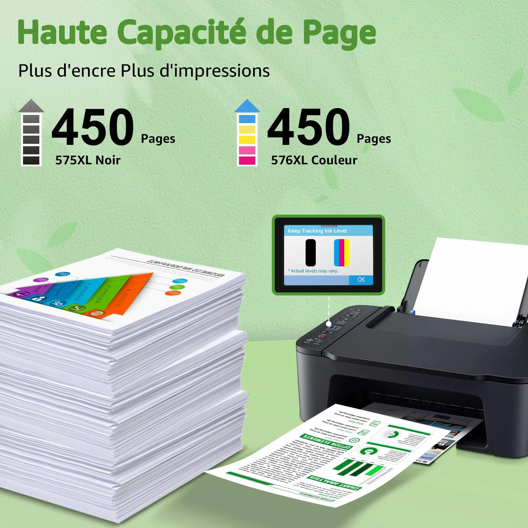 Cartouches d'encre GREENSKY PG-575XL CL-576XL Remplacement pour Canon 575 576 Noir Couleur