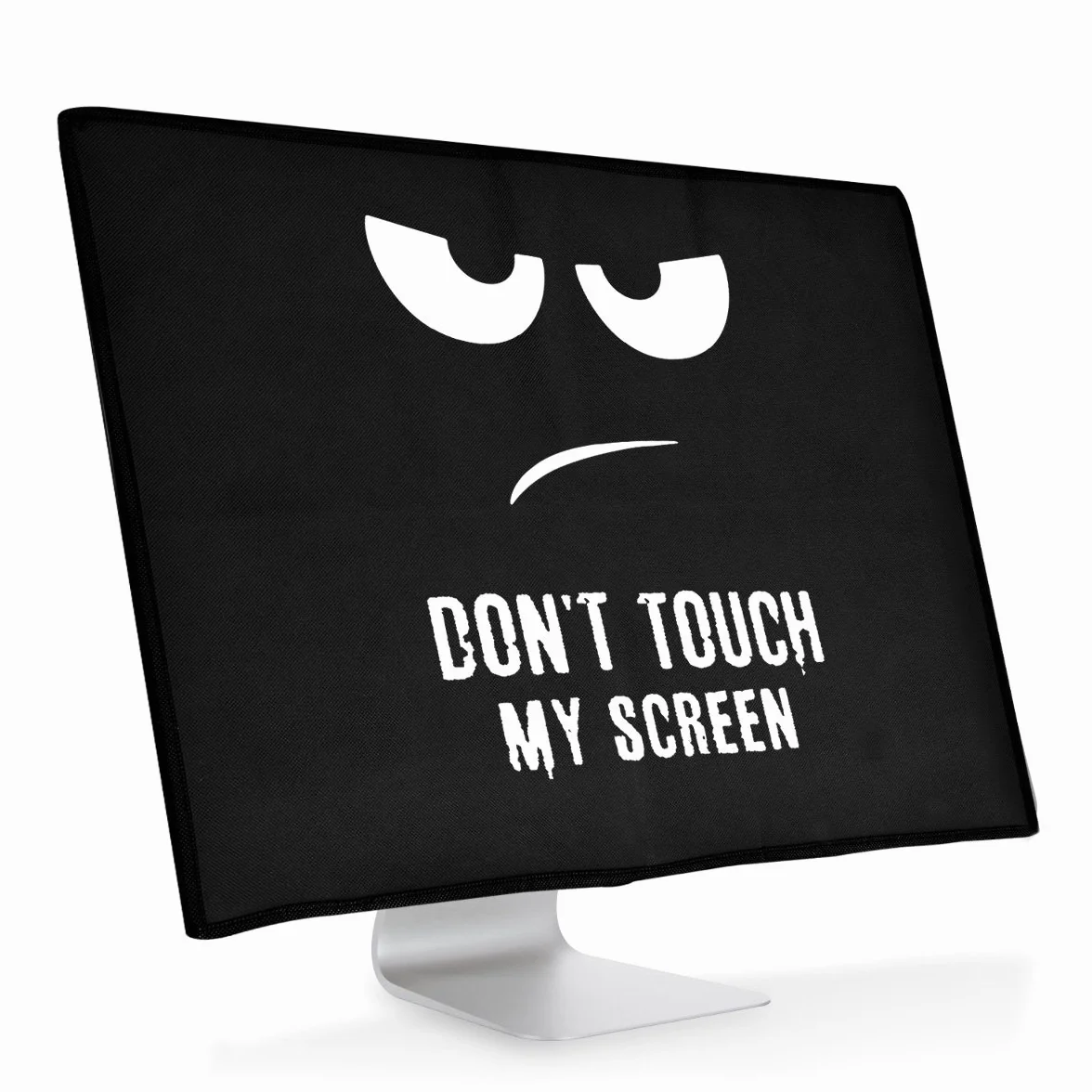 kwmobile Pokrowiec na monitor komputerowy kompatybilny z monitorem 68.6-71.1 cm - Don't Touch My Screen biały/czarny