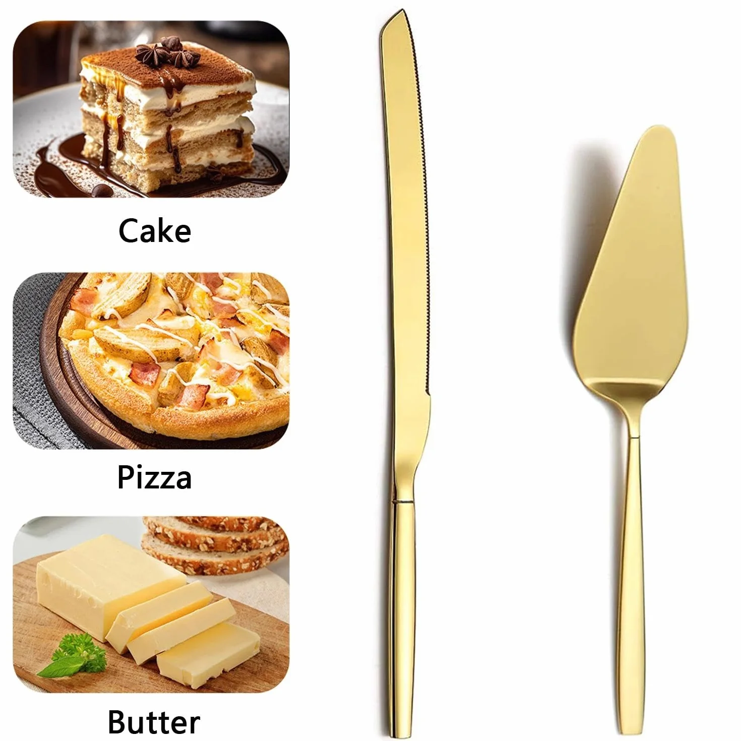 Ensemble de Coupe Gâteau Acier Inoxydable 2 Pièces Couteaux Mariage
