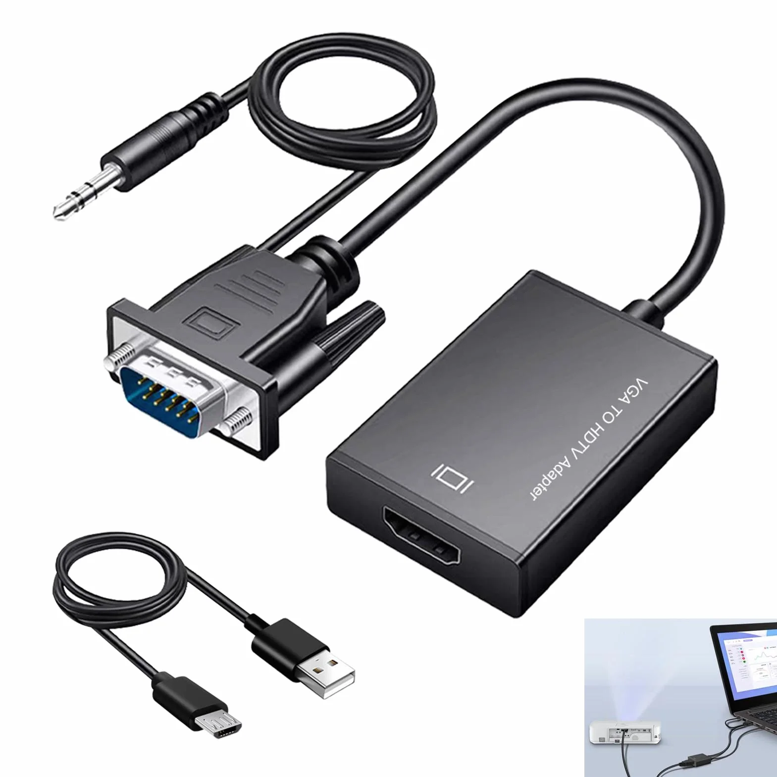 Adaptateur VGA vers HDMI 1080p Convertisseur Mâle vers Femelle avec Audio USB 3,5mm
