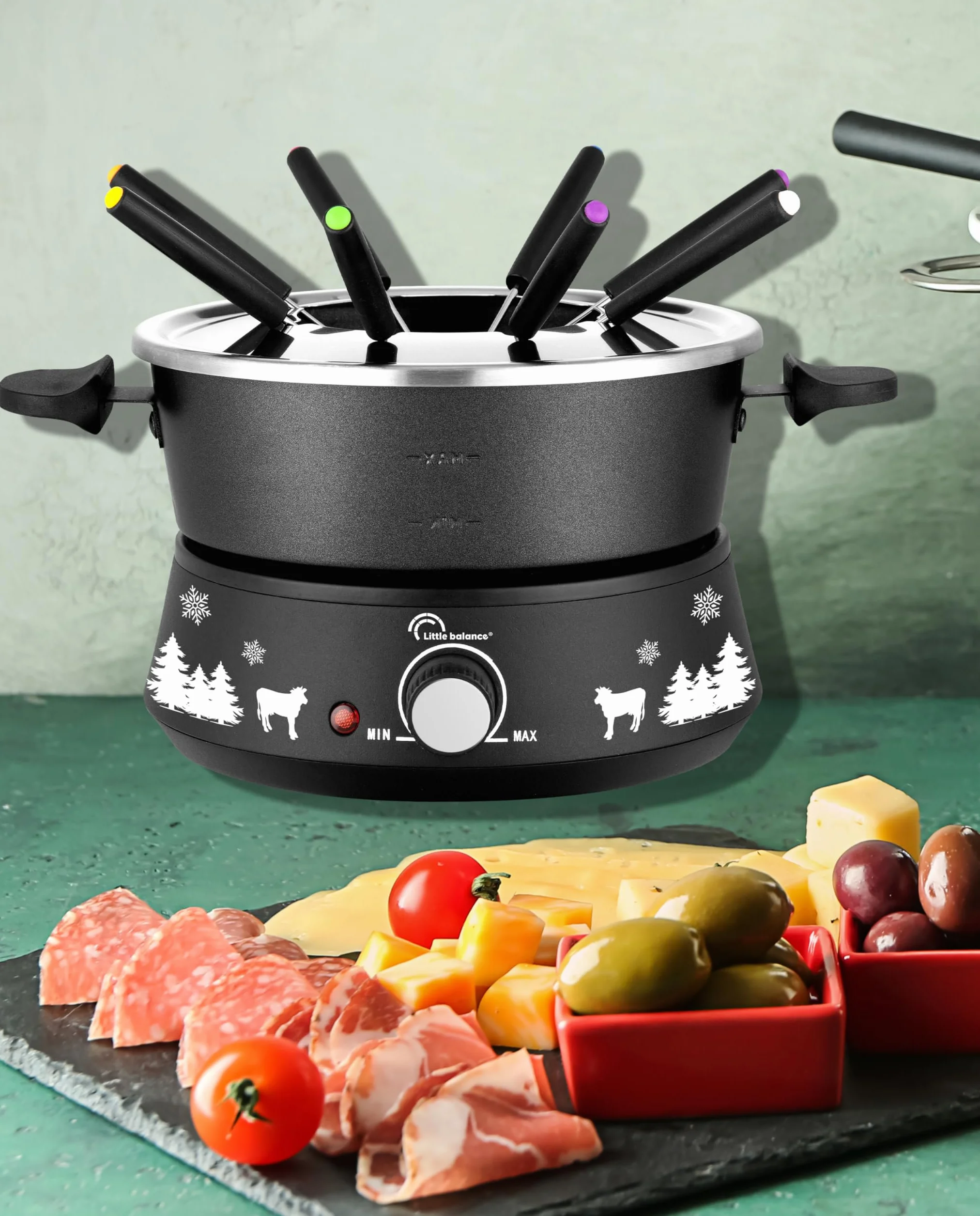 LITTLE BALANCE 8690 Black Fondue 8 Meuuuh...!, Appareil à fondue 8 personnes, Caquelon anti-adhésif grande contenance 2 litres, 1500 W, Noir