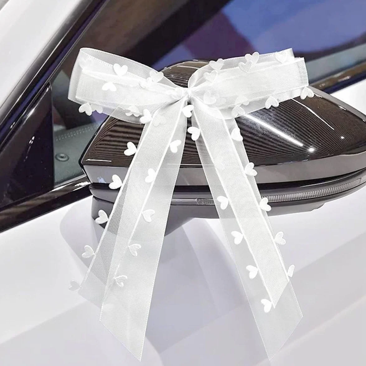 50 Pièces Noeud Voiture Mariage Blanc Décoration Antenne Ruban Satin Fait Main