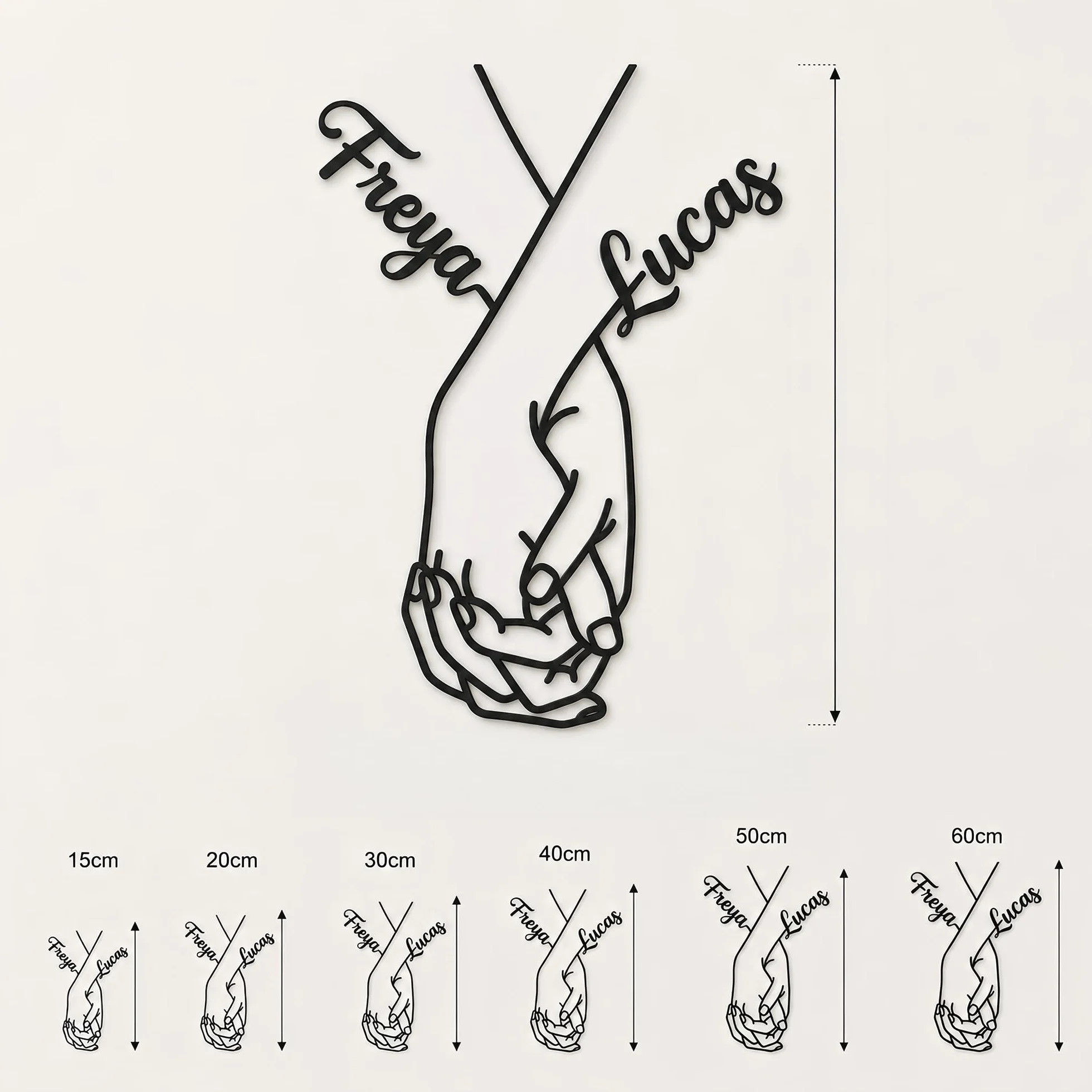 Pancarte Personnalisable Couple Main dans la Main, Signe d'Amour en Métal avec Nom, Cadeau Mariage Personnalisé, Décoration Murale pour Chambre