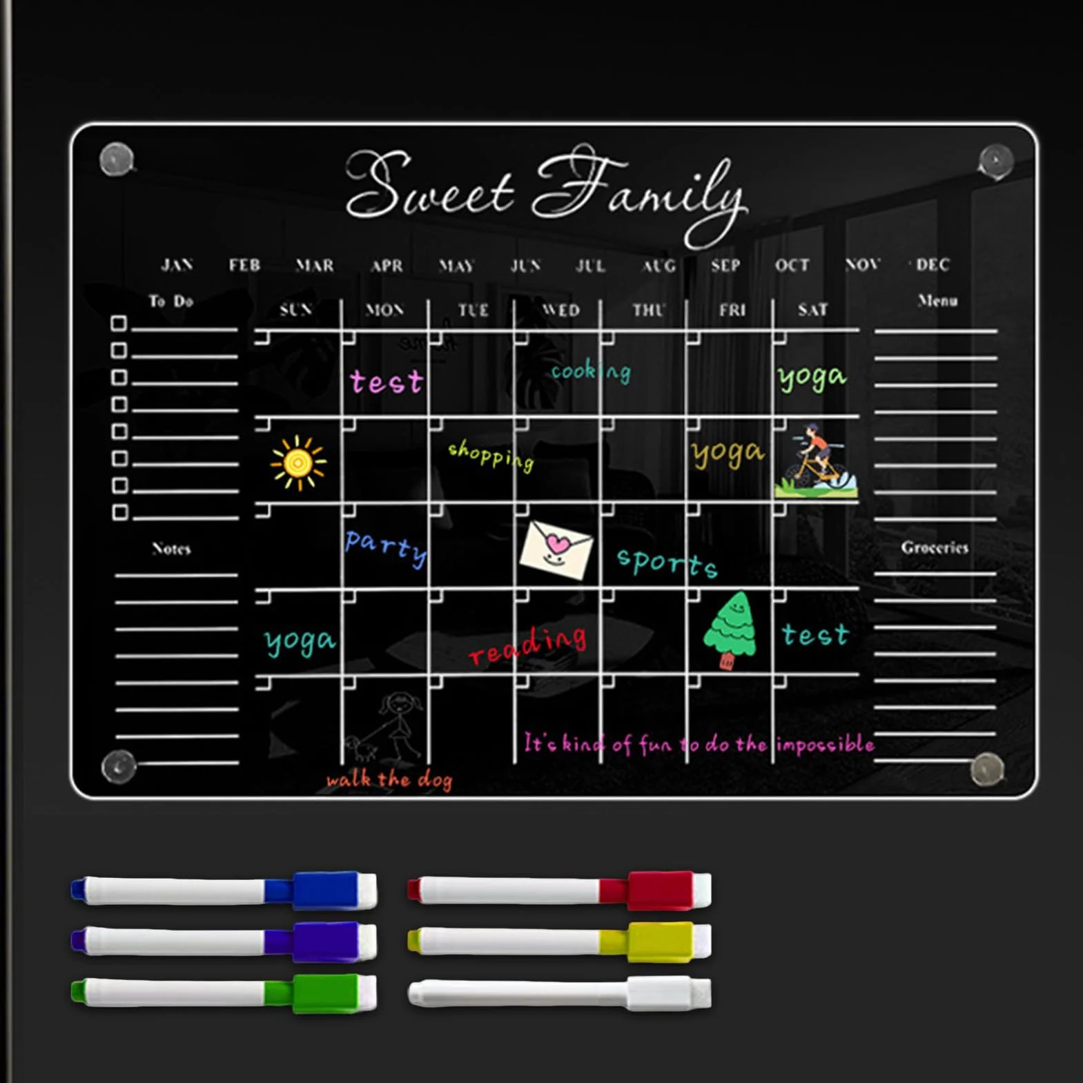 Calendrier Magnétique pour Frigo Planificateur avec 6 Marqueurs Effaçables