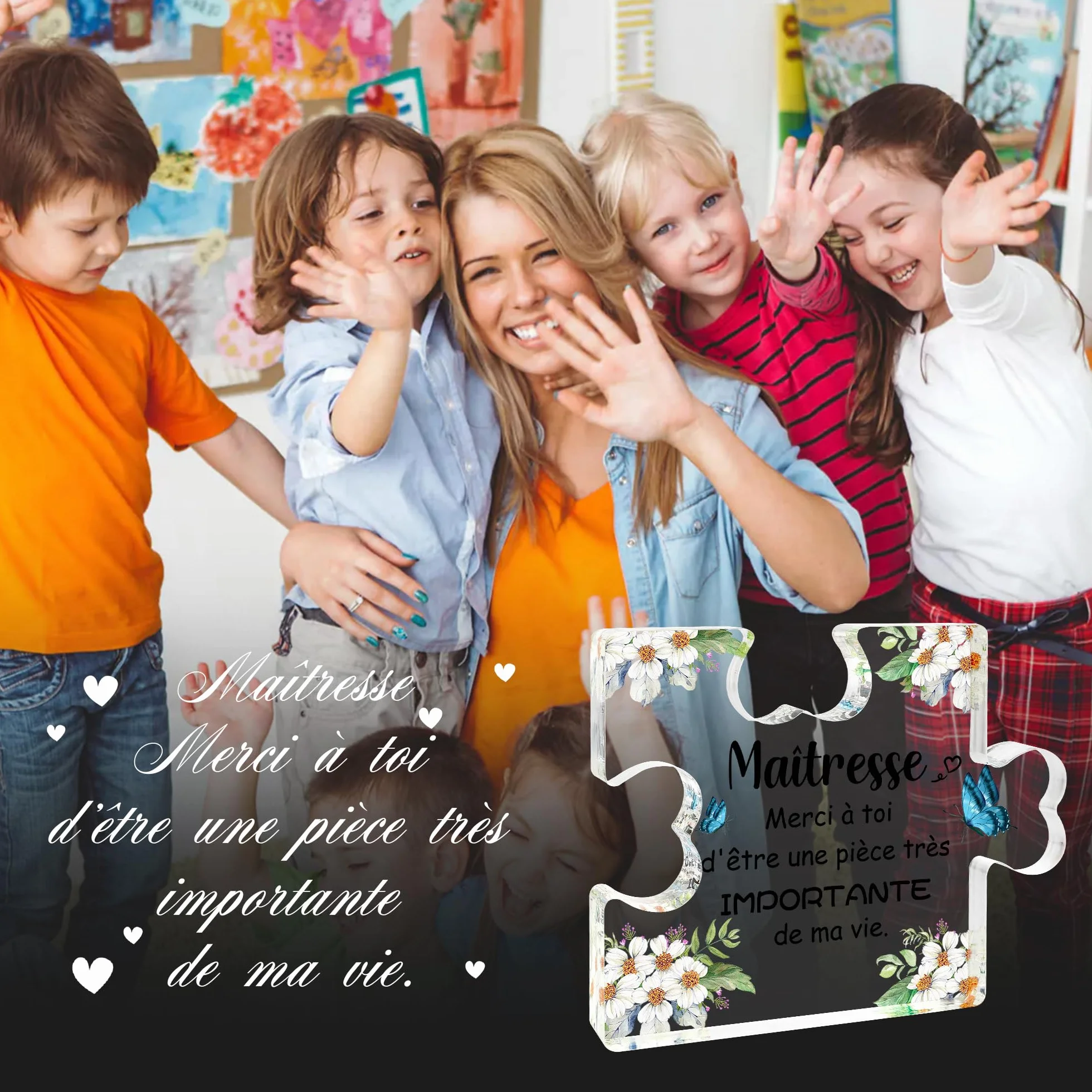 Puzzle Acrylique Cadeau Maîtresse Maternelle Fin d'année Merci Professeur