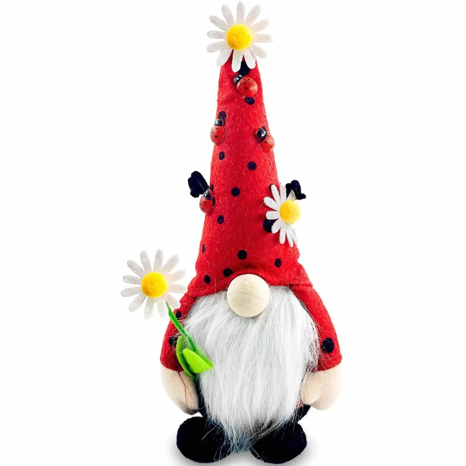 Lutin de Printemps Nain de Coccinelle Décoration Printemps Poupée Naine en Peluche sans Visage Faite à la Main