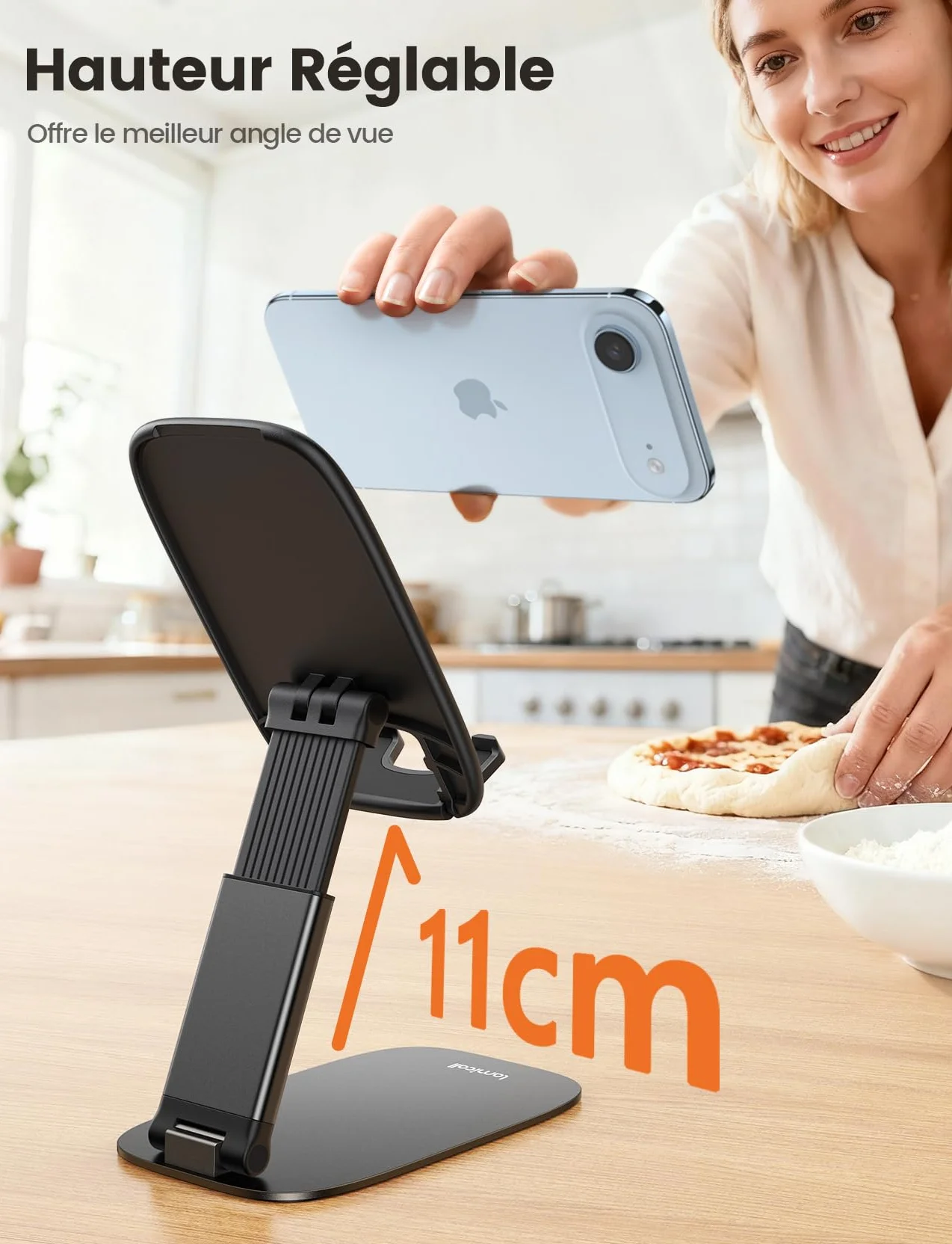 Lamicall Support Téléphone Bureau Pliable Base Métallique 15mm Ultrafin Hauteur Angle Réglables Universel pour iPhone 17/16/15/14/13/12 Pro Max Samsung Smartphones