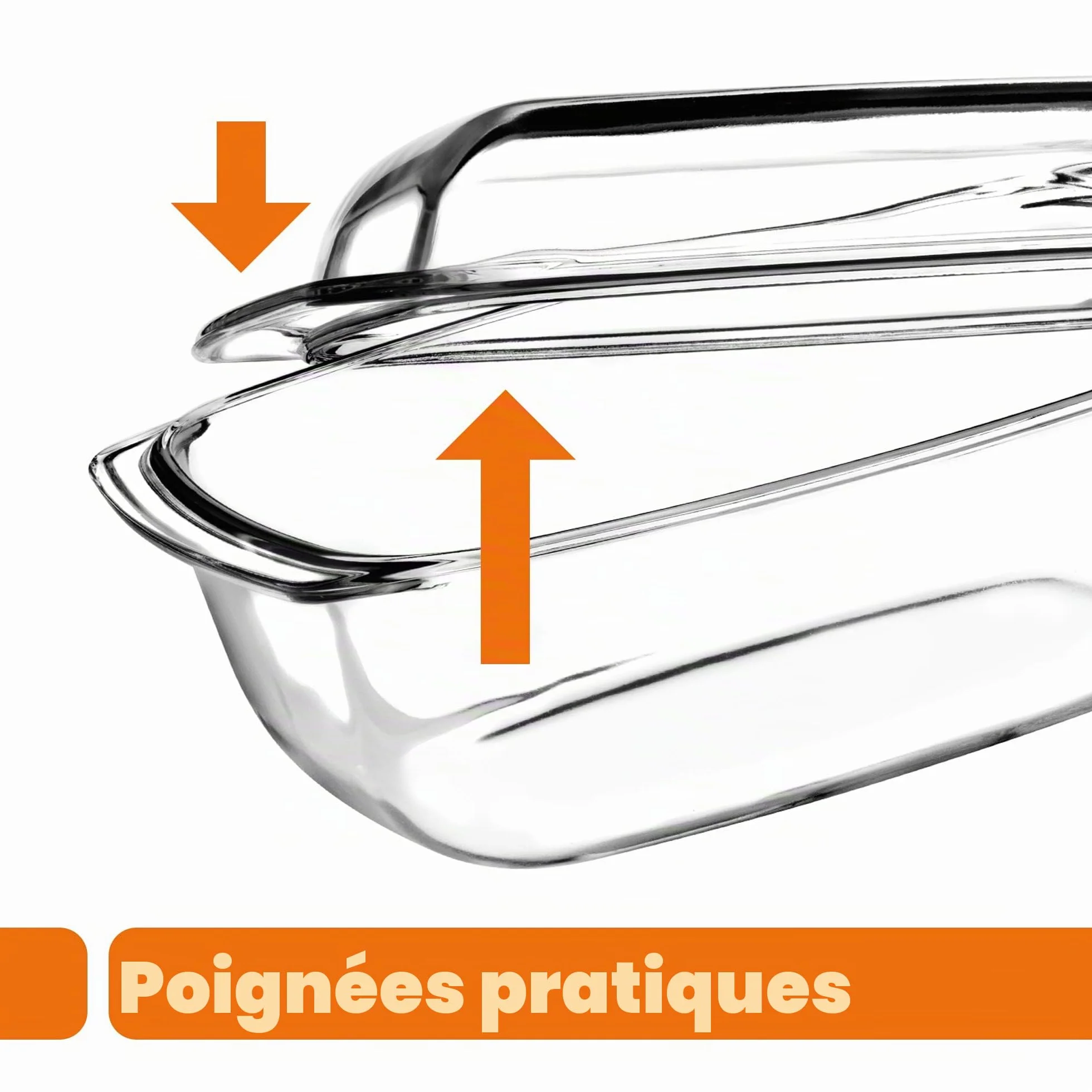 KADAX Plat à Gratin en Verre Résistant à la Chaleur avec Couvercle et Poignées, Cocotte Transparente pour la Cuisson au Four (Rectangulaire, 5.1 L)