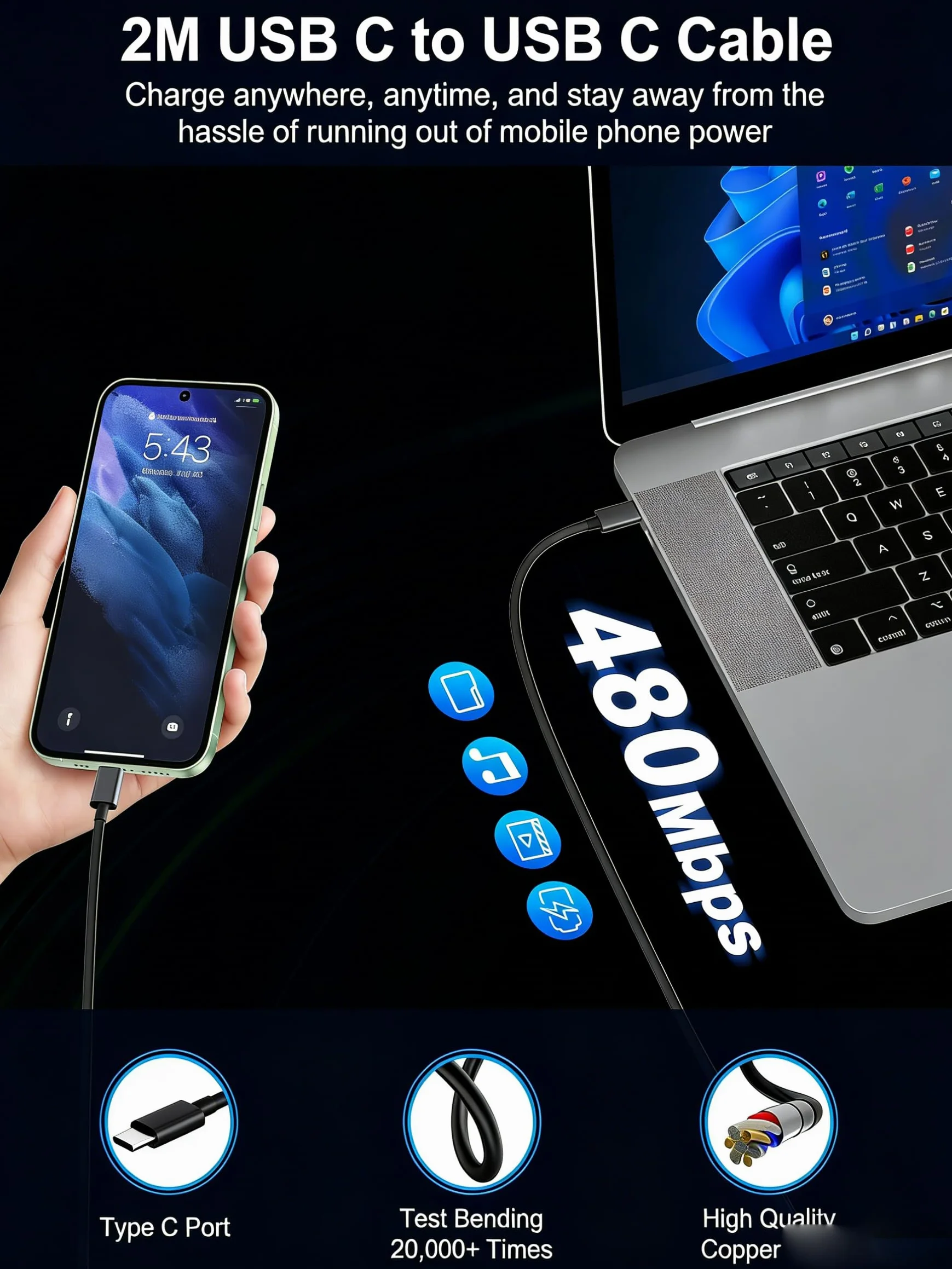 Szybka ładowarka USB-C 45W do Samsung Galaxy S25/S25 Ultra/S24/S24 Ultra/S23/S23 Ultra/S22/S21/A55/A54/A15/A56/A26/A54/A53, zasilacz ścienny z 2-metrowym czarnym kablem USB-C do szybkiego ładowania
