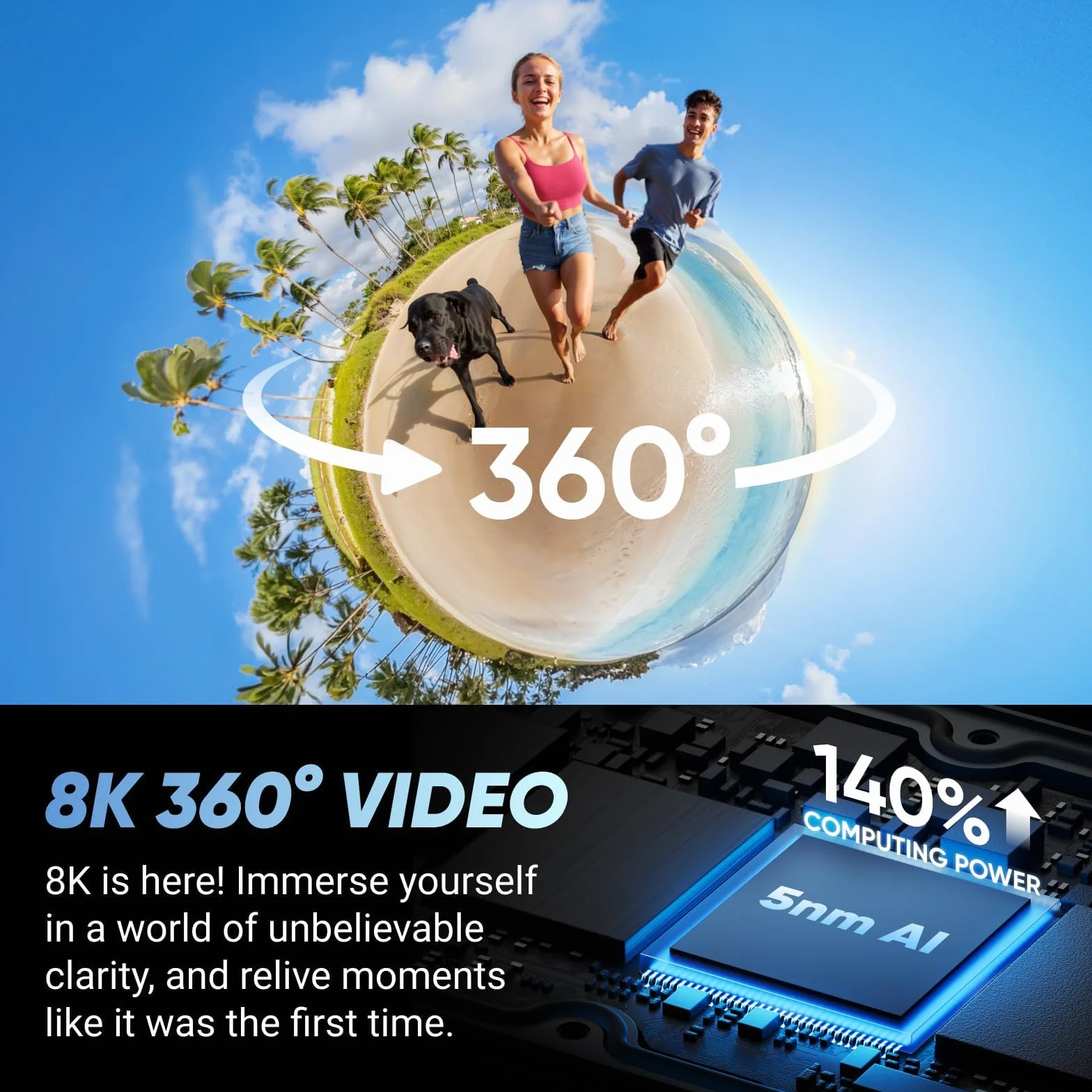 Insta360 X4 Wodoszczelna kamera sportowa 8K 360°, filmy szerokokątne 4K, efekt niewidocznego kijka do selfie, zdejmowana osłona soczewek, czas pracy akumulatora 135 min, edycja AI, stabilizacja