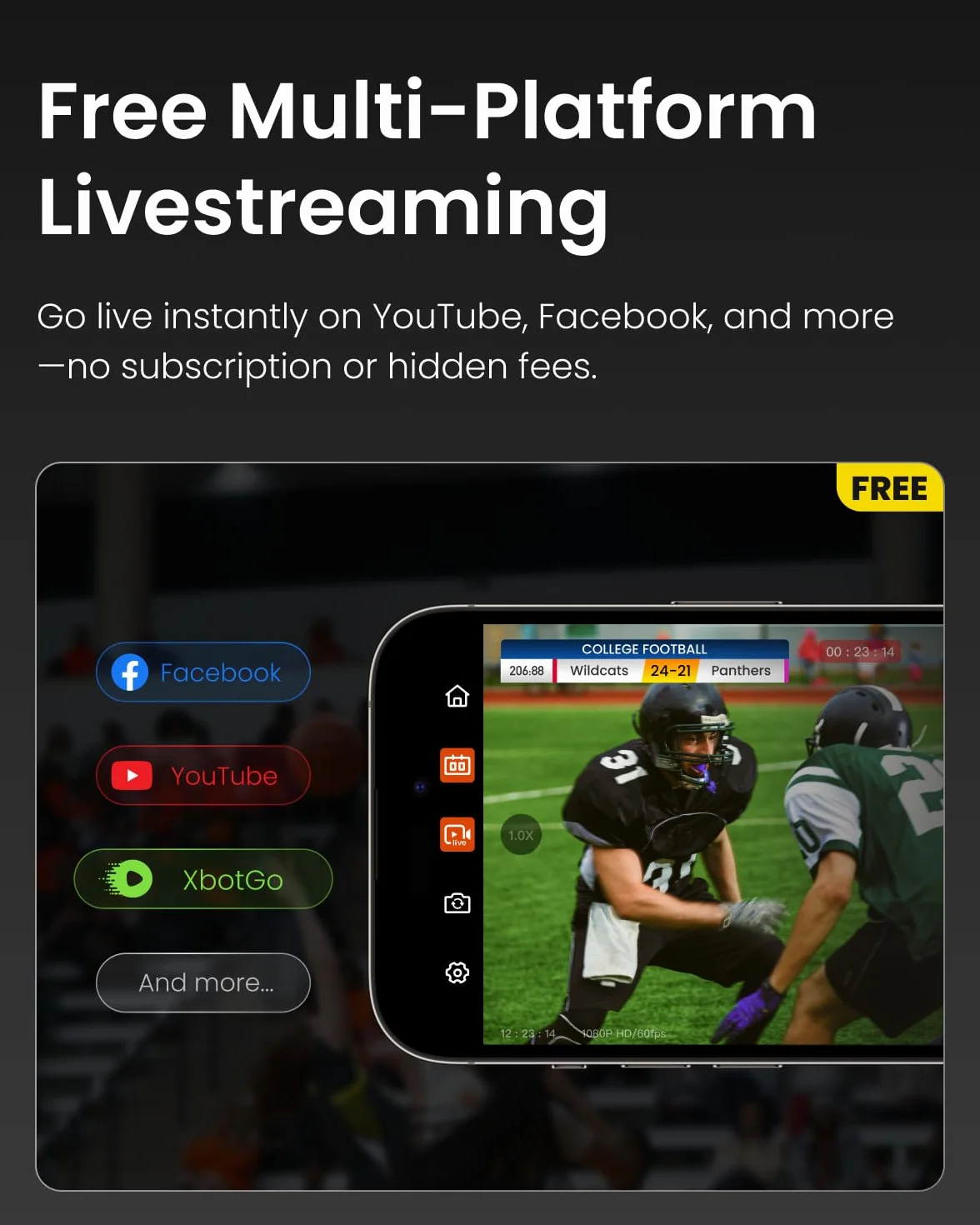 XbotGo Falcon All-in-One kamera sportowa AI 4K z automatycznym śledzeniem do piłki nożnej, koszykówki i futbolu amerykańskiego, rejestrator sportów drużynowych z podwójnym obiektywem, transmisja na