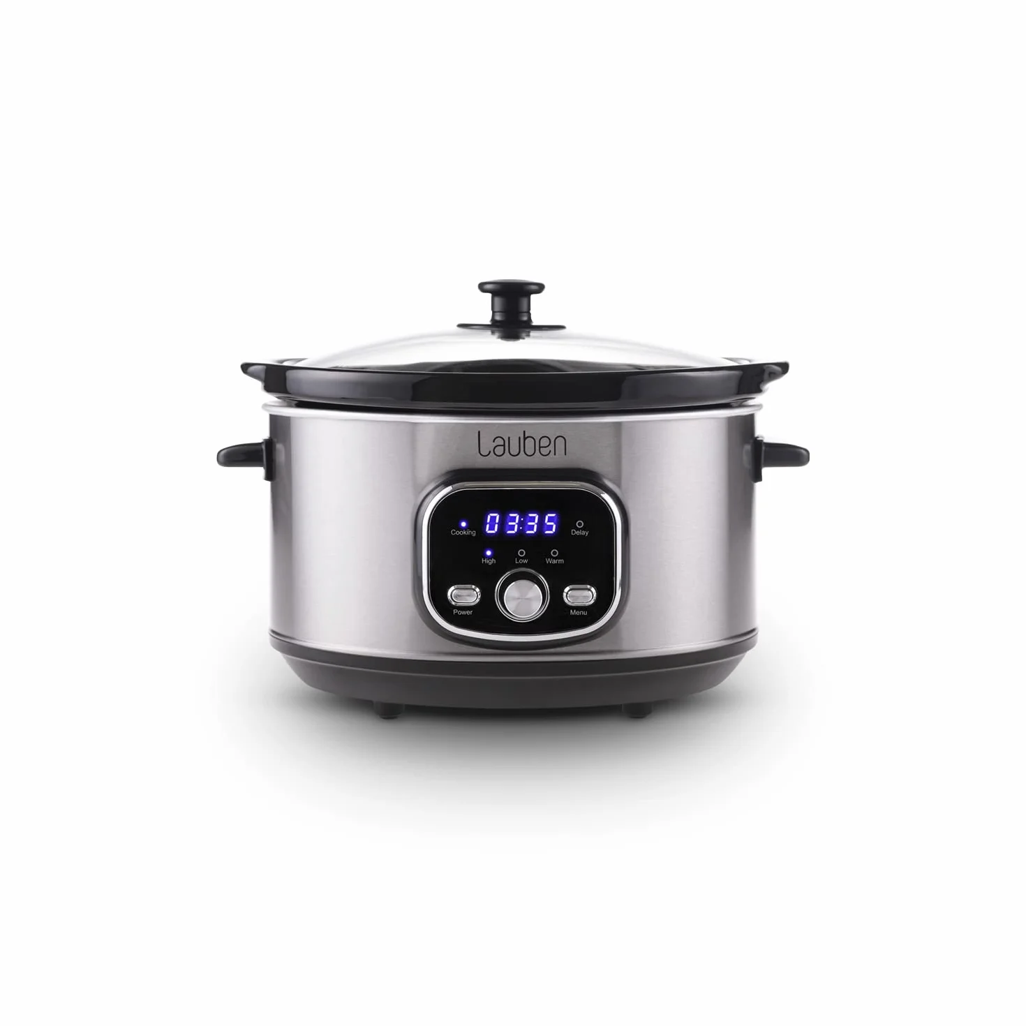 Lauben Mijoteuse 3500SB avec technologie Thermeffect®, technologie SlowHeat®, livre de cuisine, récipient intérieur en céramique, deux niveaux de température, réglage manuel de l'heure, 3,5 l