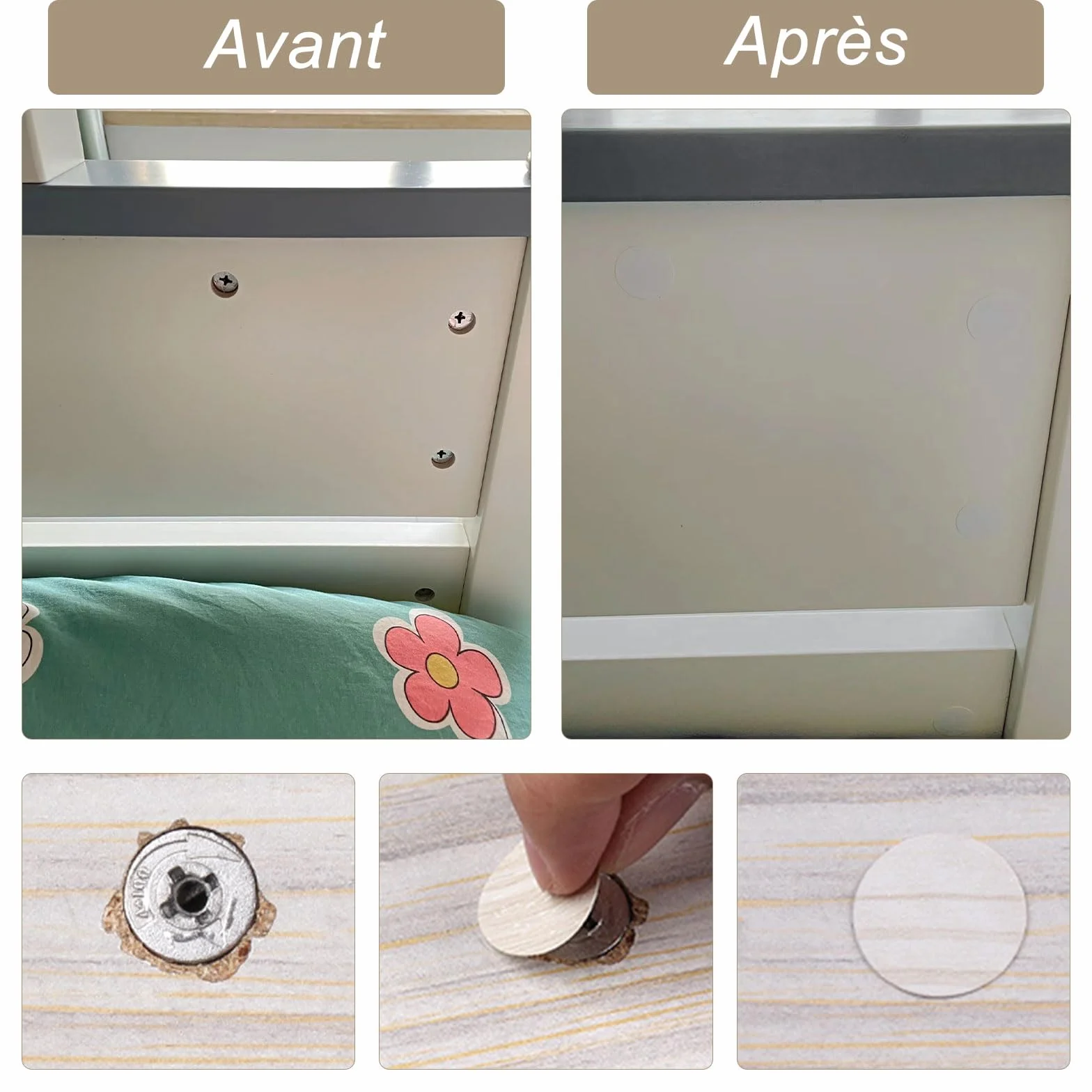 864 Pièces Cache Vis Adhésif Ø21mm Grain de Bois, Autocollants pour Trous de Vis, 14 Couleurs