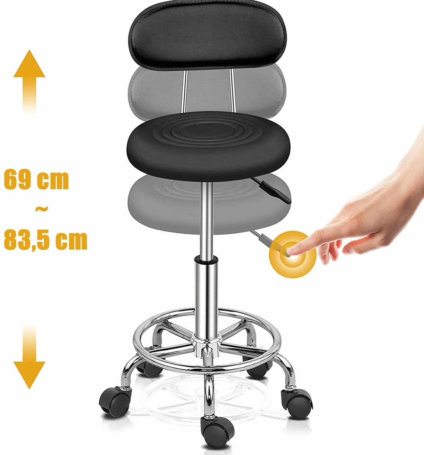 Alightup Tabouret de Bureau avec Dossier, Rotation 360°, Hauteur Réglable 47-61,5 cm, Noir